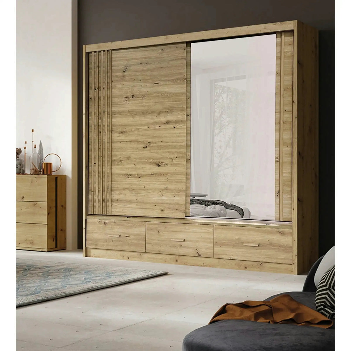 Dulap haine dressing CANADA CA1-200, stejar artisan, PAL, cu 2 usi si 3 sertare, 200x60x215 cm