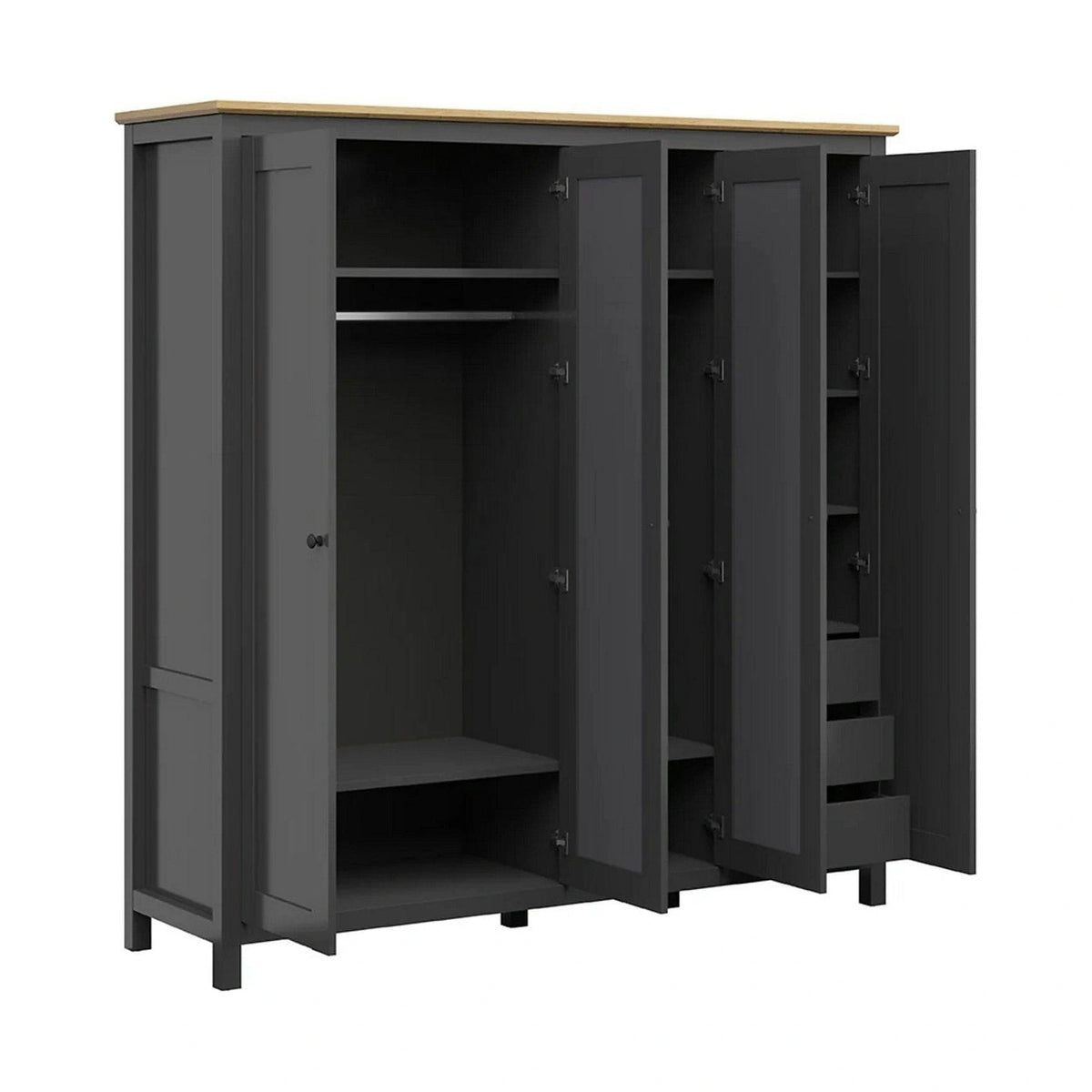 Dulap HESEN, gri grafit/stejar artisan, PAL melaminat, cu 4 usi, 197x57x203 cm