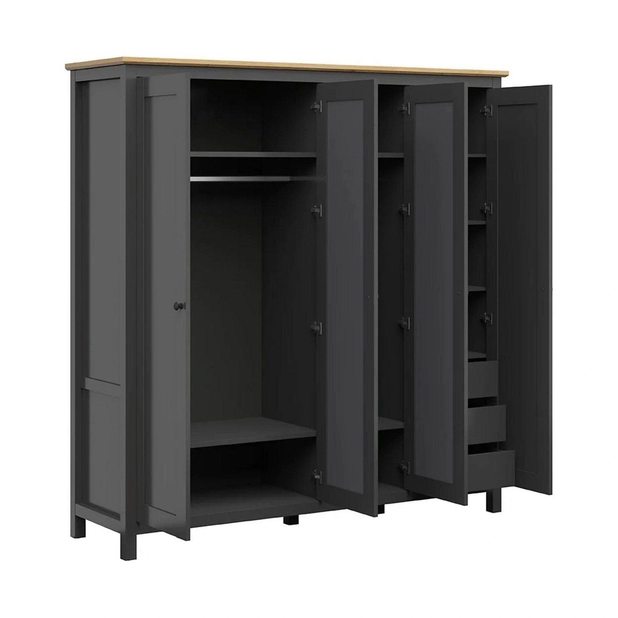 Dulap HESEN, gri grafit/stejar artisan, PAL melaminat, cu 4 usi, 197x57x203 cm