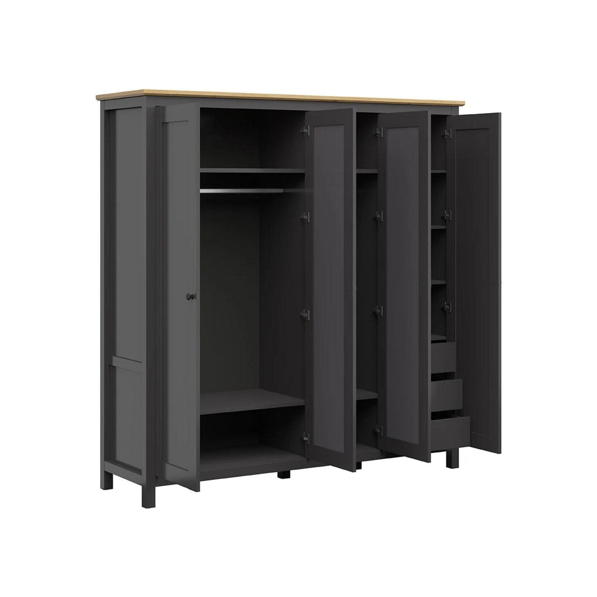 Dulap HESEN, gri grafit/stejar artisan, PAL melaminat, cu 4 usi, 197x57x203 cm