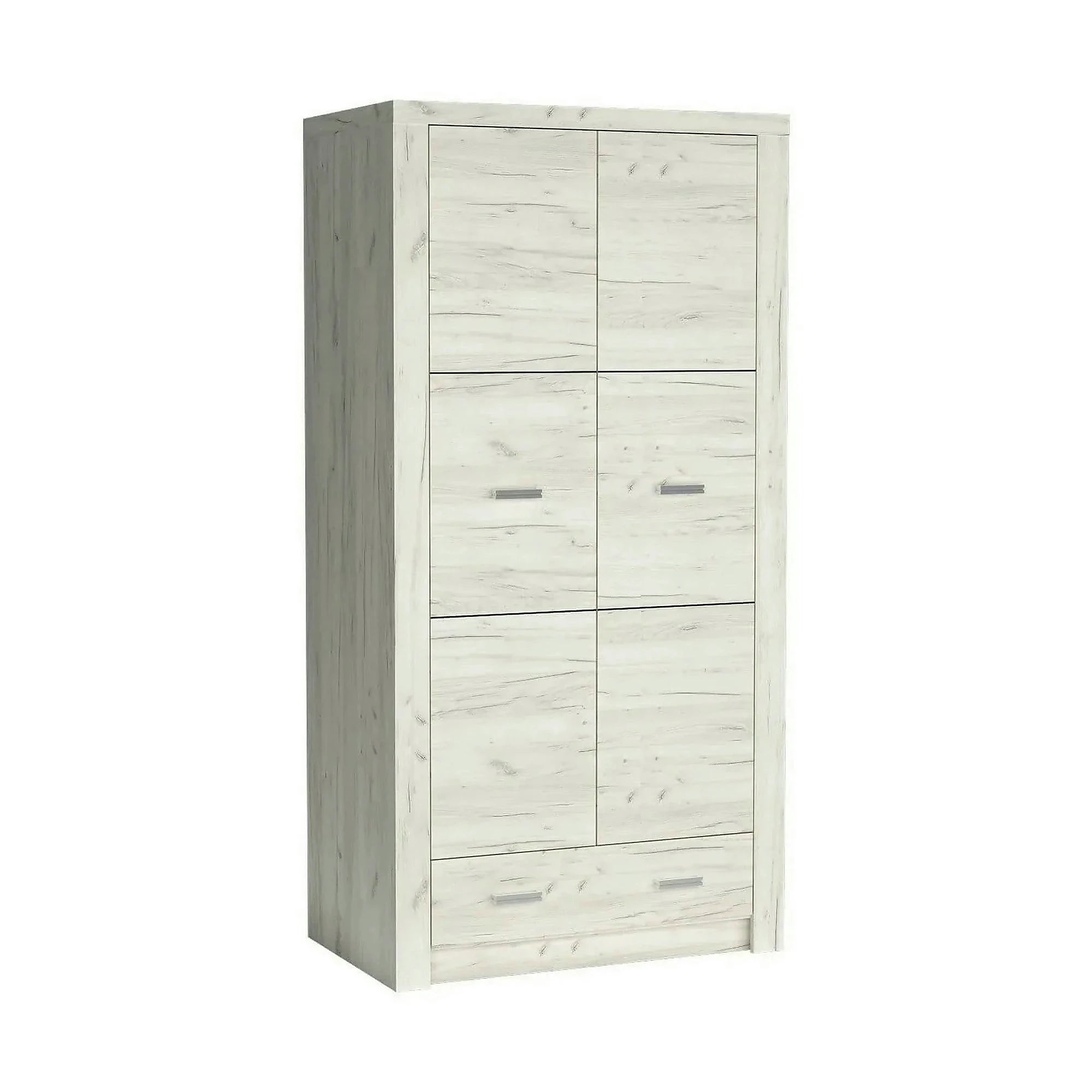 Dulap INDIANAPOLIS I1, stejar craft alb, PAL laminat, cu 2 usi si un sertar, 96x58x192 cm