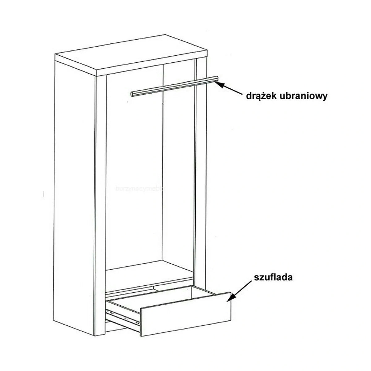 Dulap INDIANAPOLIS I1, stejar craft alb, PAL laminat, cu 2 usi si un sertar, 96x58x192 cm