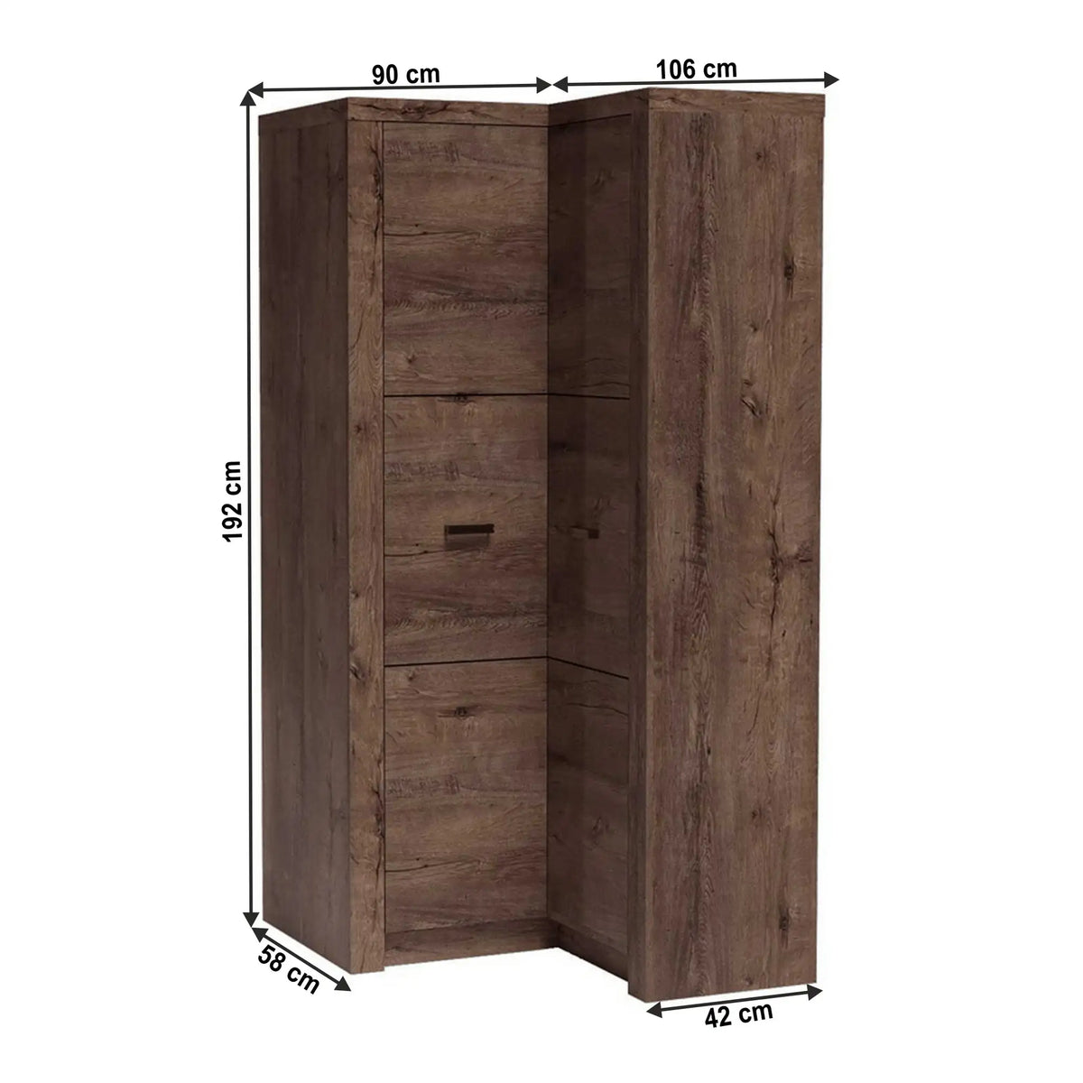 Dulap INFINITY 14, frasin inchis, PAL melaminat, cu 2 usi, 90/106x58/42x192 cm