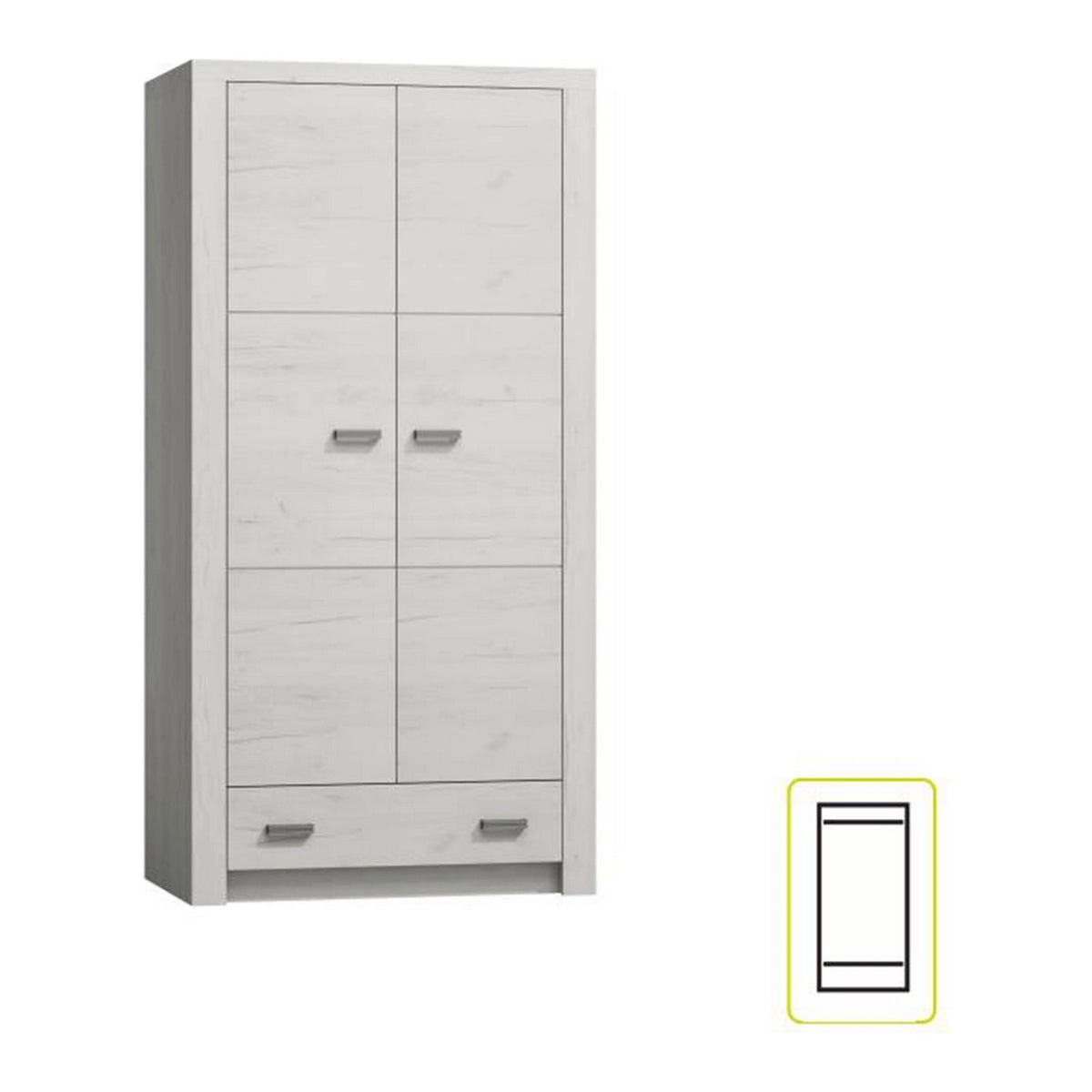 Dulap INFINITY I-01, frasin alb, PAL melaminat, cu 2 usi si un sertar, 96x58x192 cm