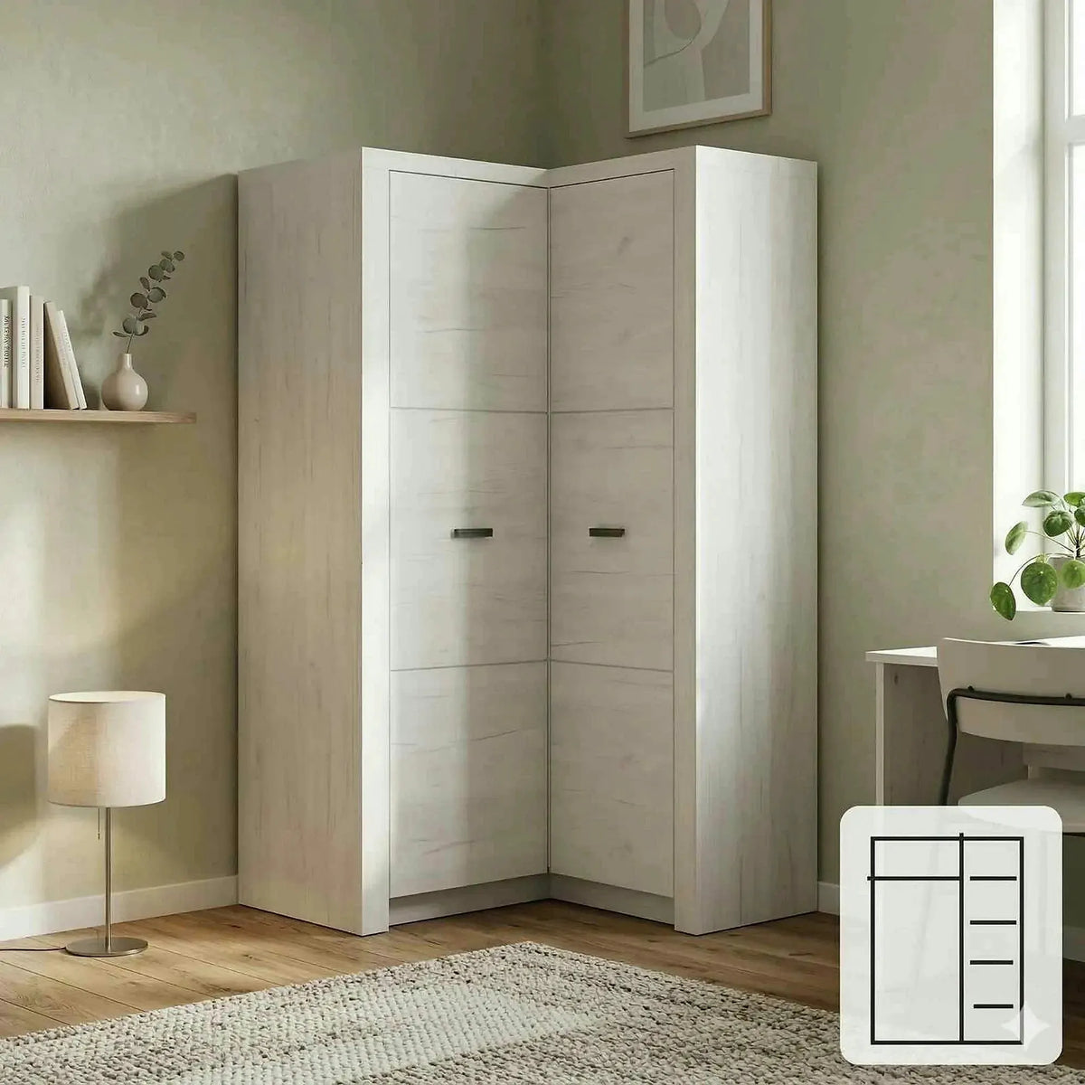 Dulap INFINITY I-14, frasin alb, PAL melaminat, cu 2 usi, 90/106x58/42x192 cm