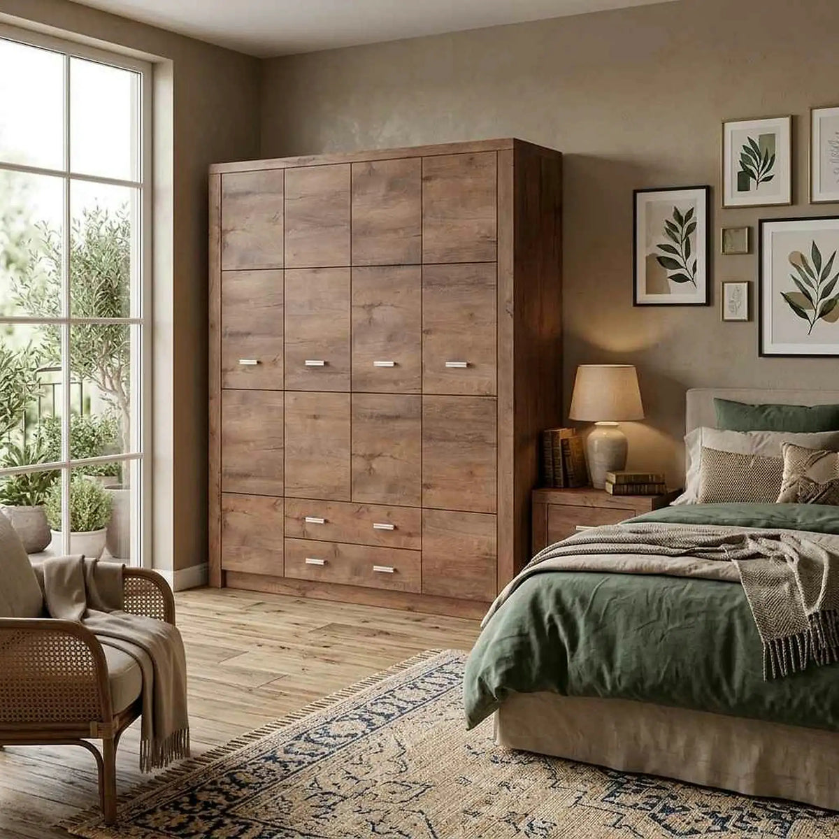 Dulap INFINITY I-18, frasin deschis, PAL melaminat, cu 4 usi si 2 sertare, 178x58x214 cm