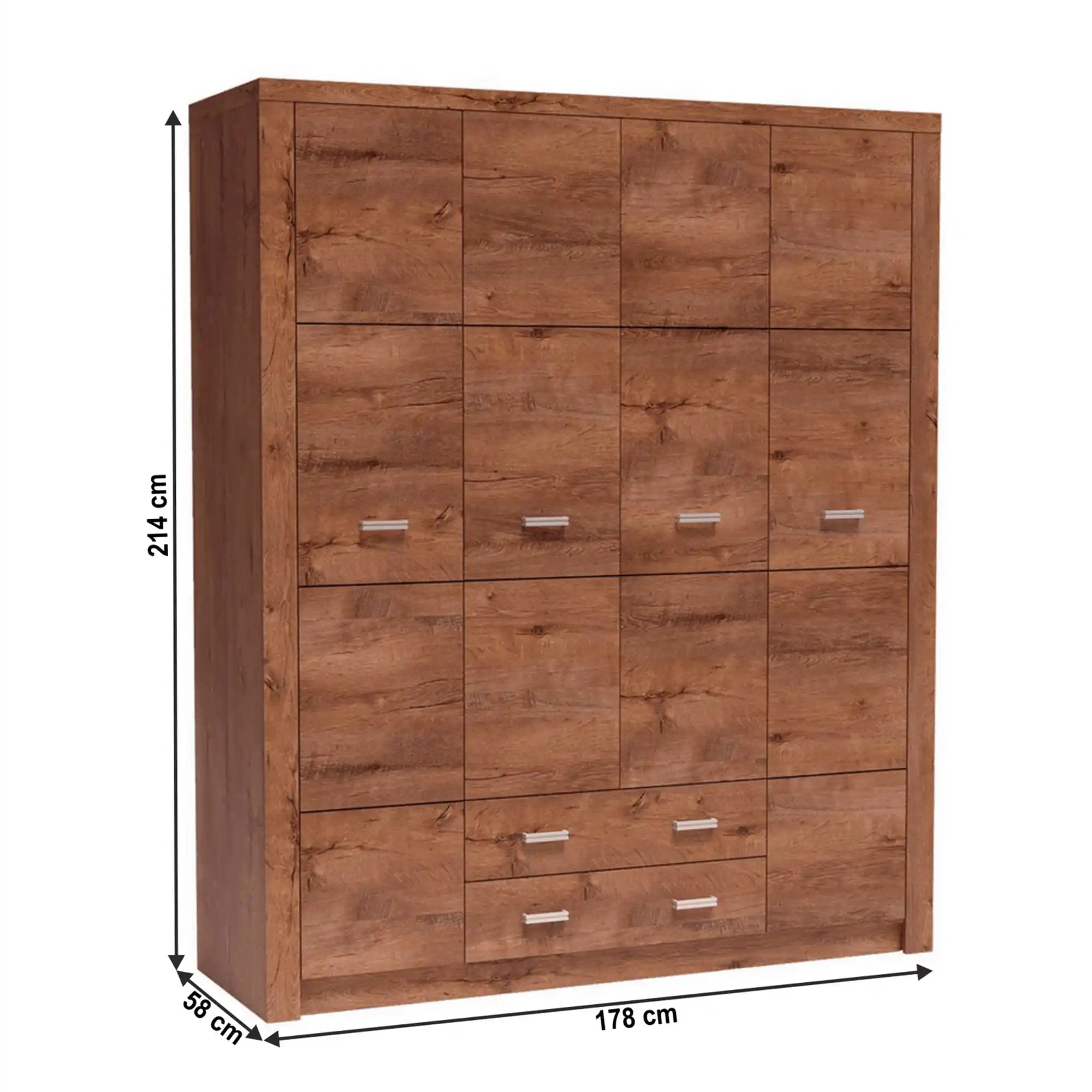 Dulap INFINITY I-18, frasin deschis, PAL melaminat, cu 4 usi si 2 sertare, 178x58x214 cm