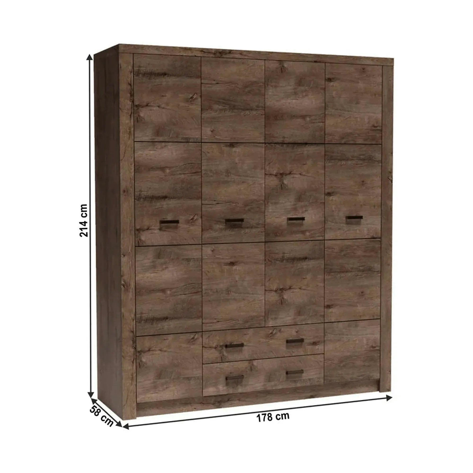 Dulap INFINITY I-18, frasin inchis, PAL melaminat, cu 4 usi si 2 sertare, 178x58x214 cm