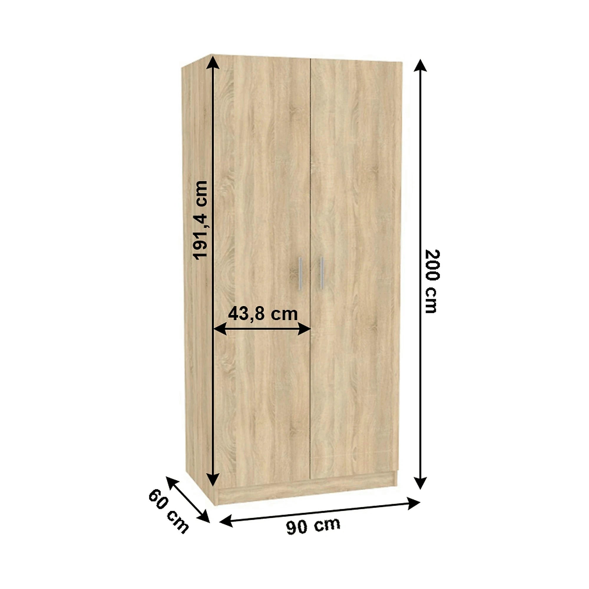 Dulap INVITA, stejar sonoma, PAL melaminat, cu 2 usi, 90x60x200 cm