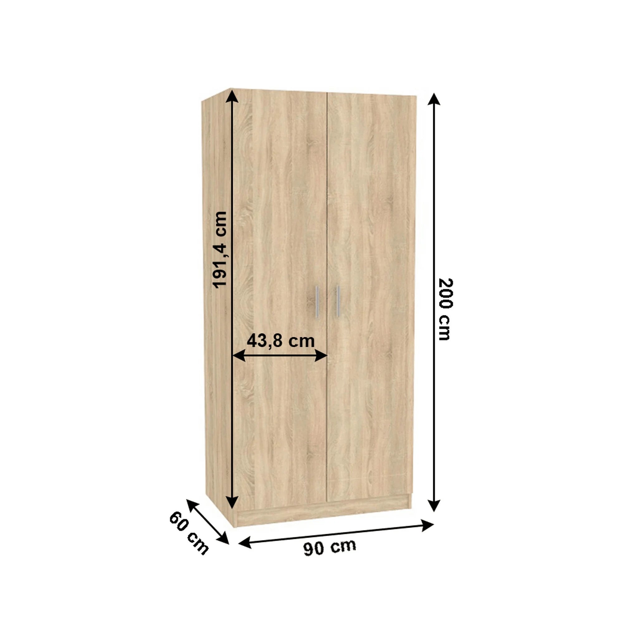 Dulap INVITA, stejar sonoma, PAL melaminat, cu 2 usi, 90x60x200 cm