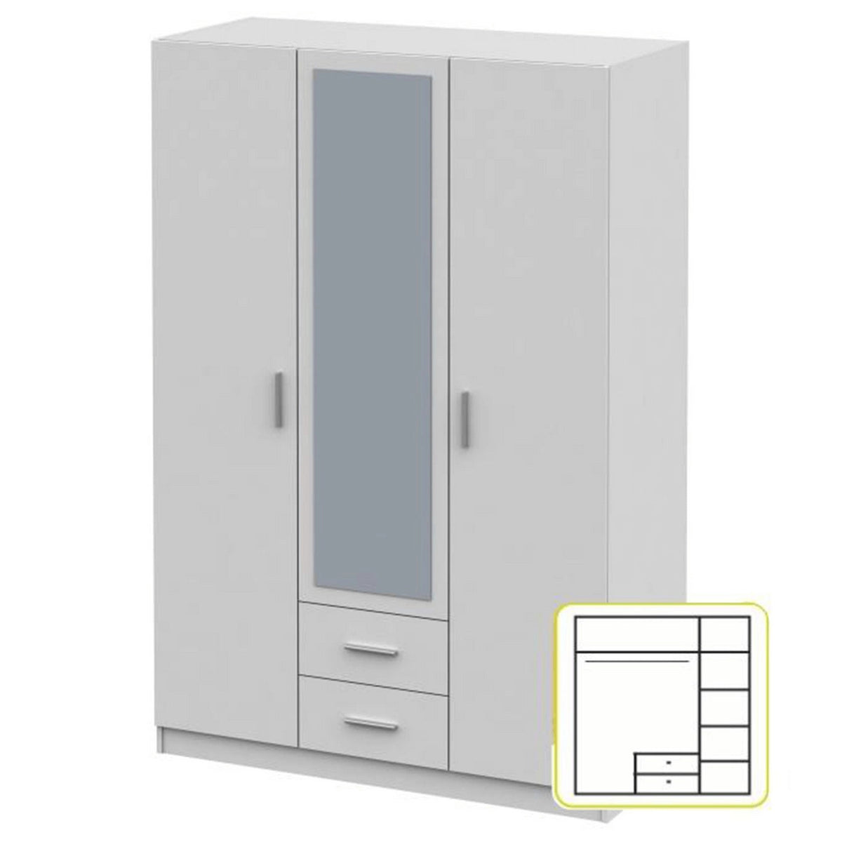 Dulap INVITA Tip 2, alb, PAL melaminat, cu 3 usi si 2 sertare, 134x60x200 cm