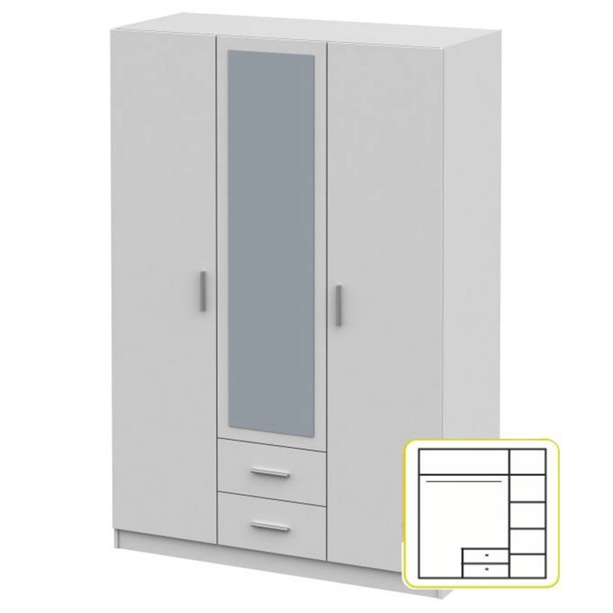 Dulap INVITA Tip 2, alb, PAL melaminat, cu 3 usi si 2 sertare, 134x60x200 cm