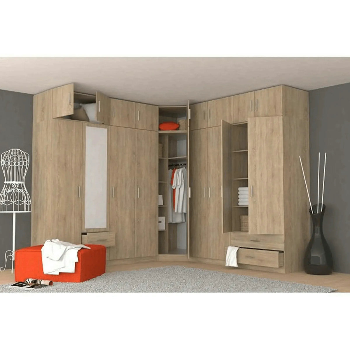 Dulap INVITA TIP 2, stejar sonoma, PAL melaminat, cu 3 usi si 2 sertare, 134x60x200 cm