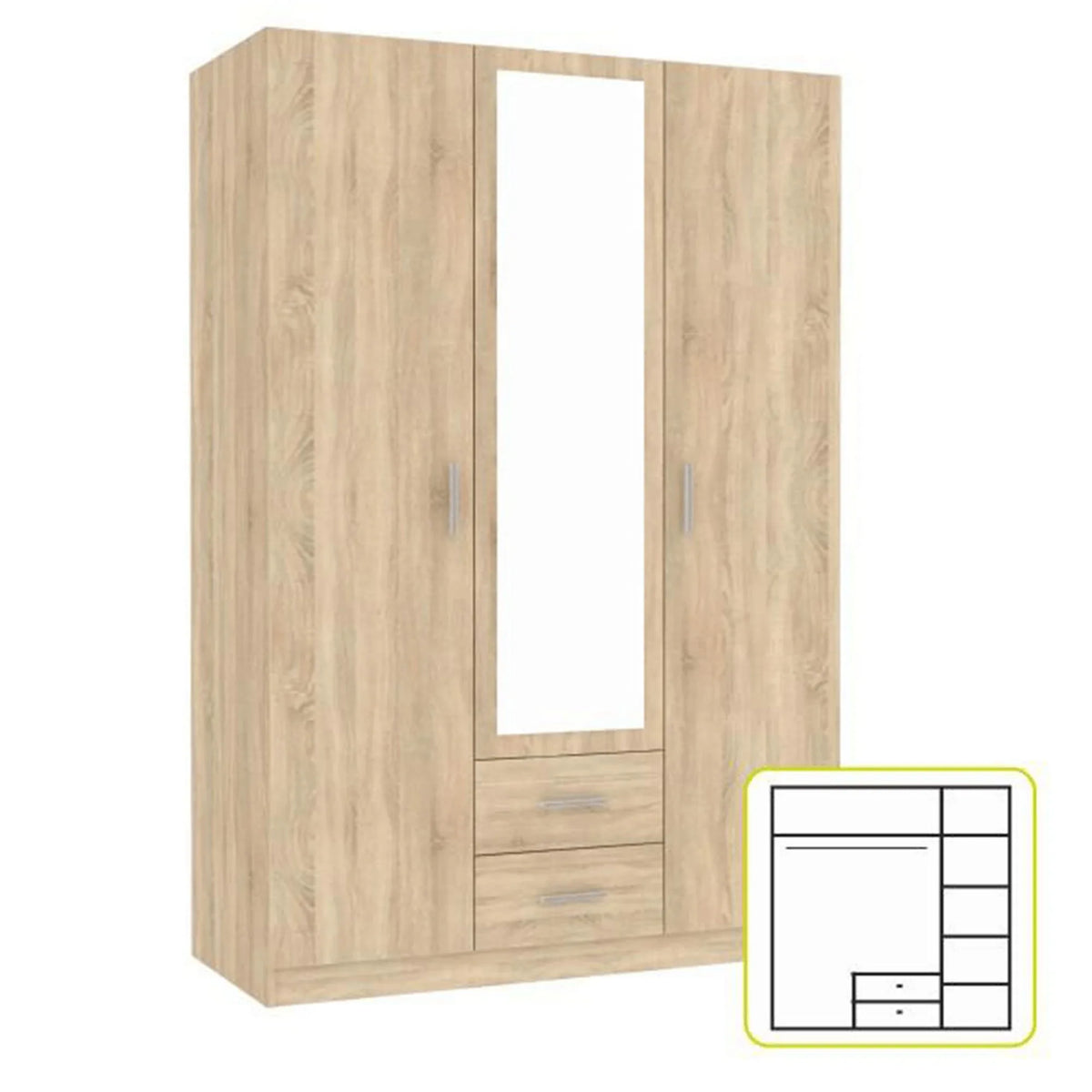 Dulap INVITA TIP 2, stejar sonoma, PAL melaminat, cu 3 usi si 2 sertare, 134x60x200 cm