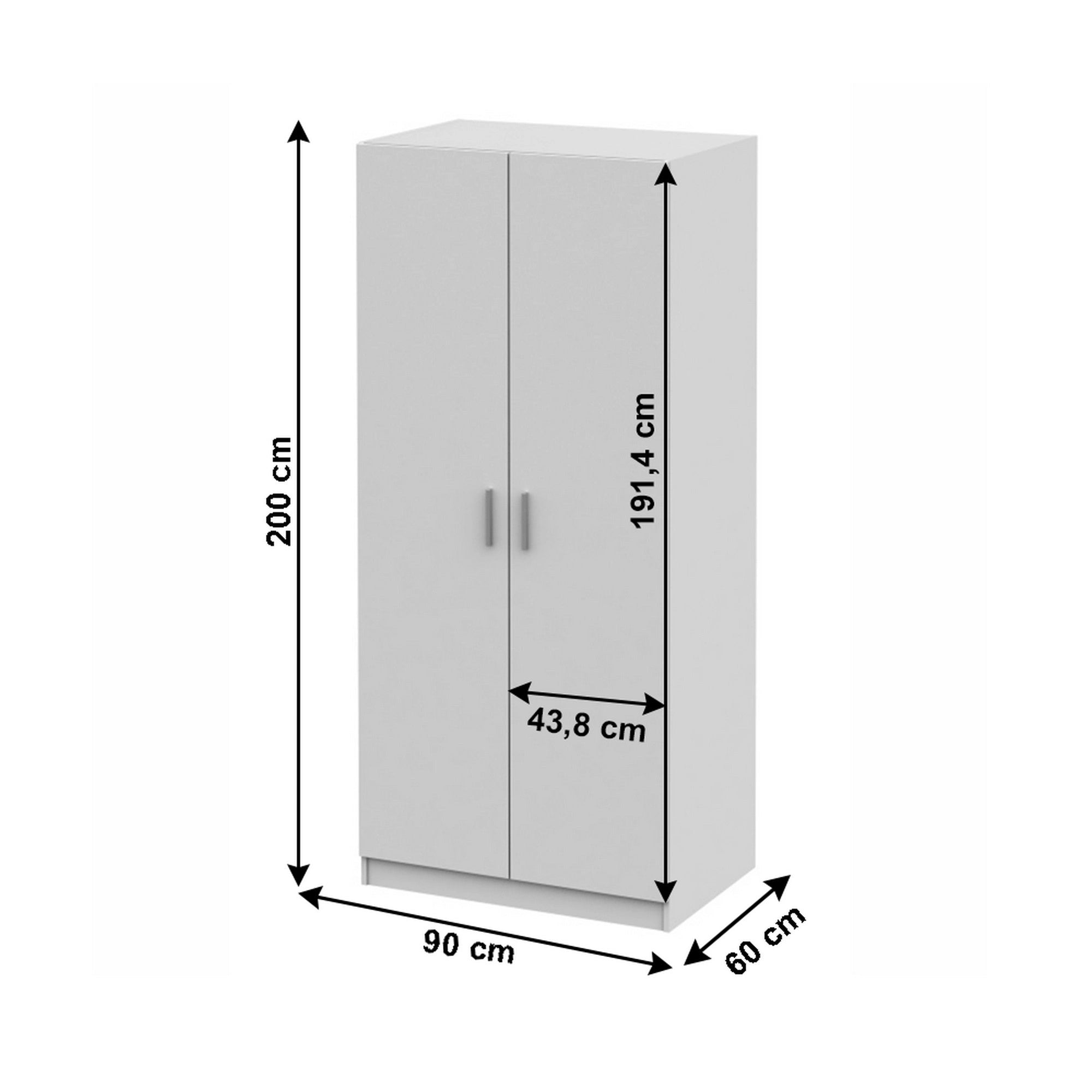 Dulap INVITA Tip 4, alb, DTD laminat, cu 2 usi, 90x60x200 cm