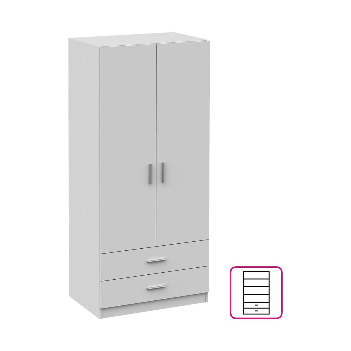 Dulap INVITA Tip 5, alb, DTD lamimat, cu 2 usi si 2 sertare, 90x60x200 cm