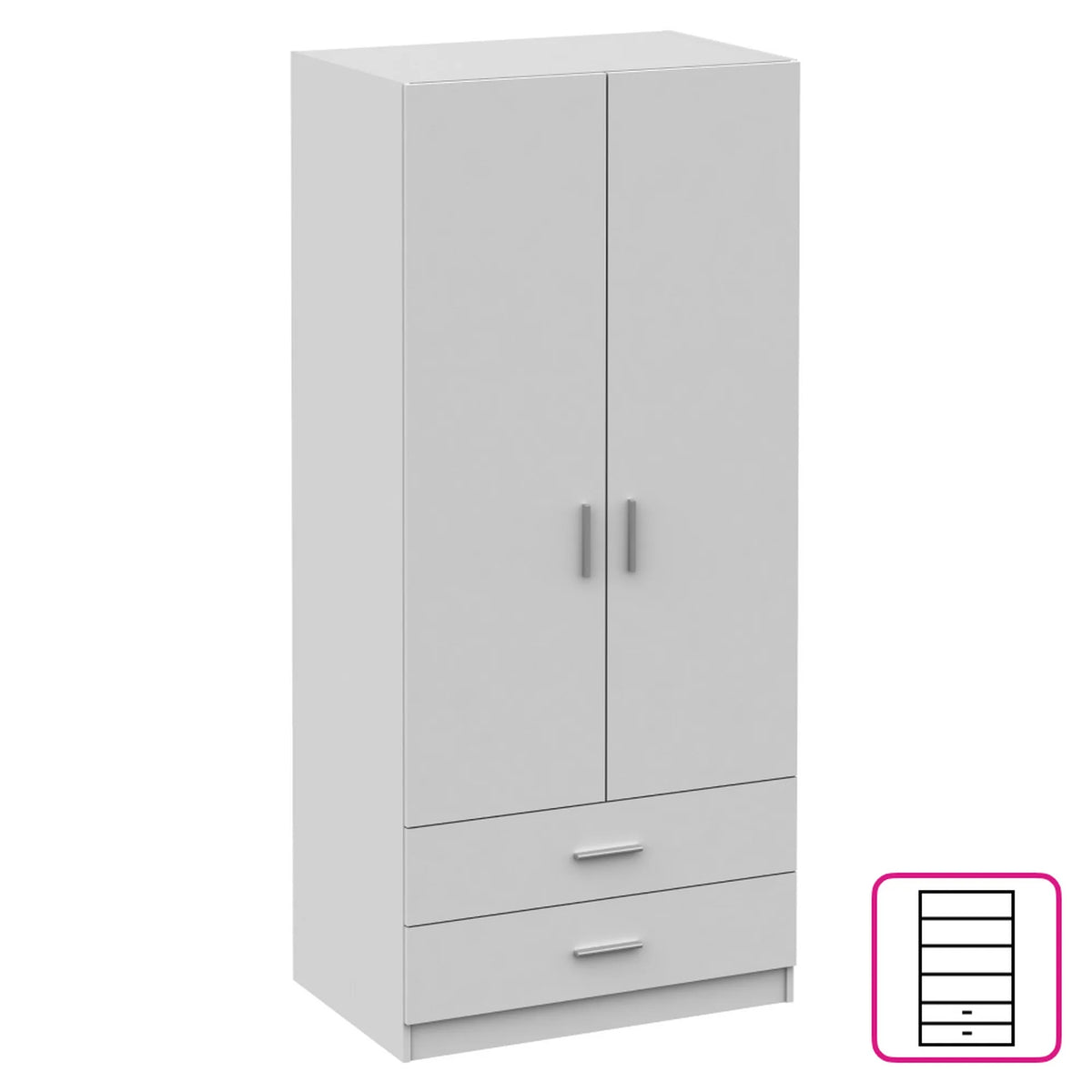 Dulap INVITA Tip 5, alb, DTD lamimat, cu 2 usi si 2 sertare, 90x60x200 cm