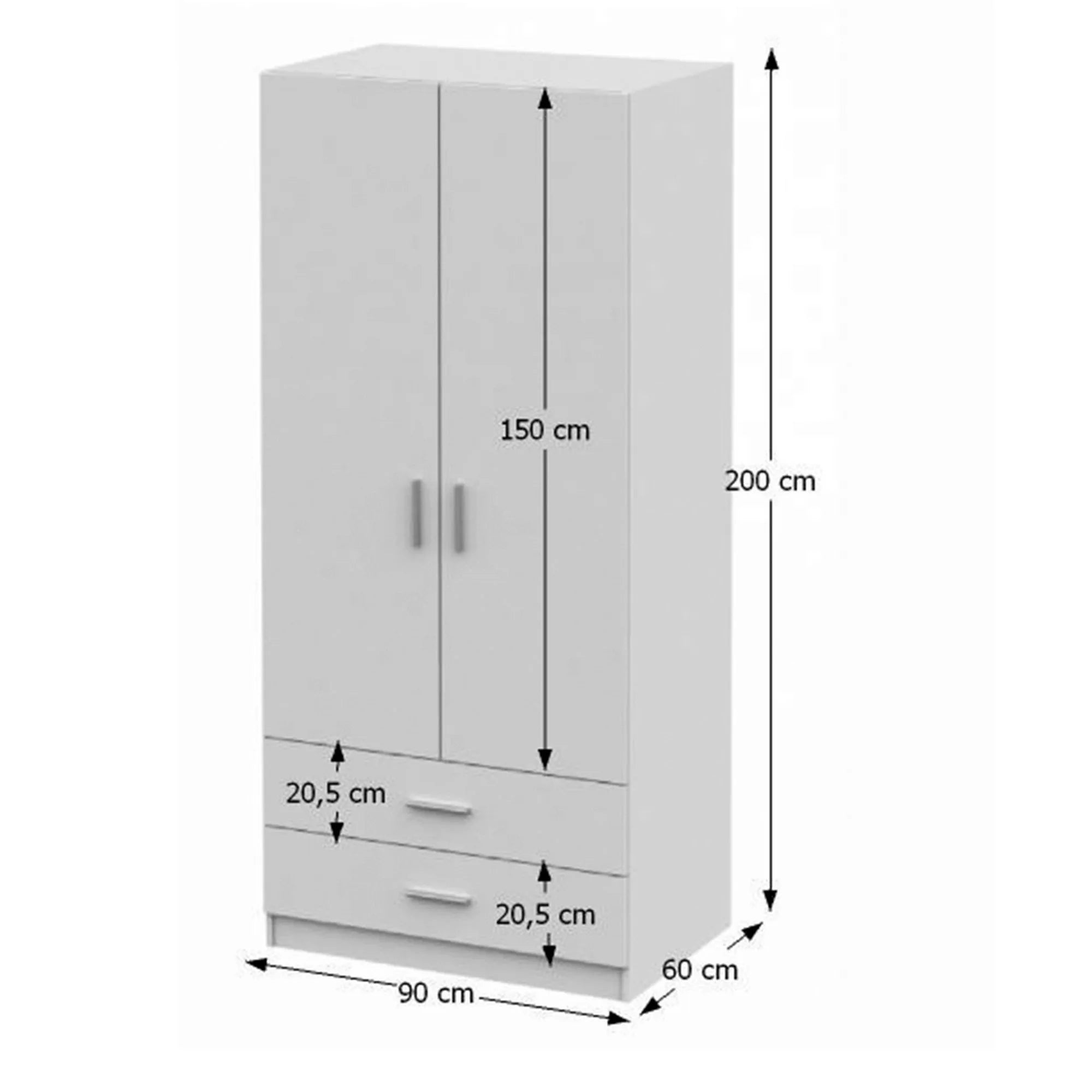 Dulap INVITA Tip 5, alb, DTD lamimat, cu 2 usi si 2 sertare, 90x60x200 cm