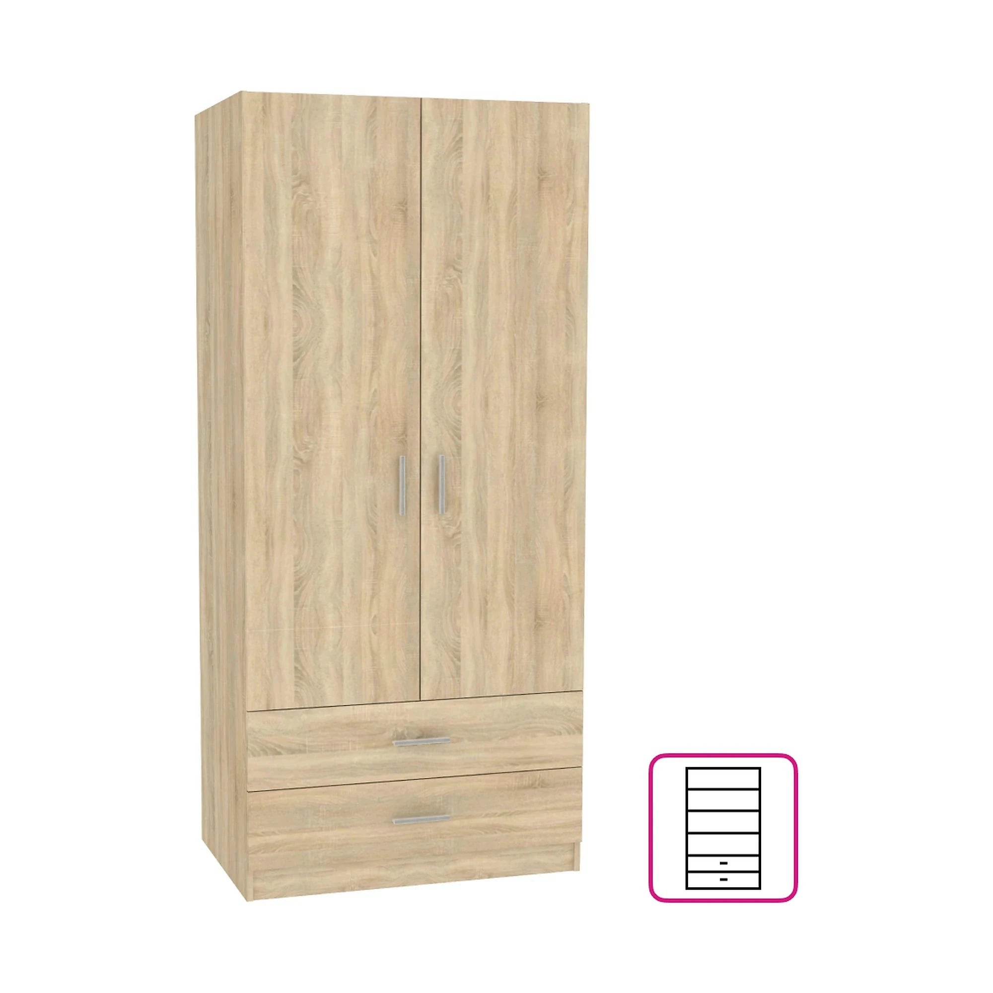 DULAP INVITA Tip 5, stejar sonoma, PAL melaminat, cu 2 usi si 2 sertare, 90x60x200 cm