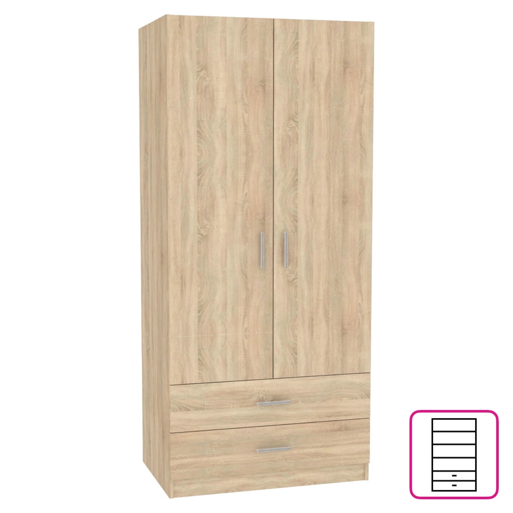 DULAP INVITA Tip 5, stejar sonoma, PAL melaminat, cu 2 usi si 2 sertare, 90x60x200 cm