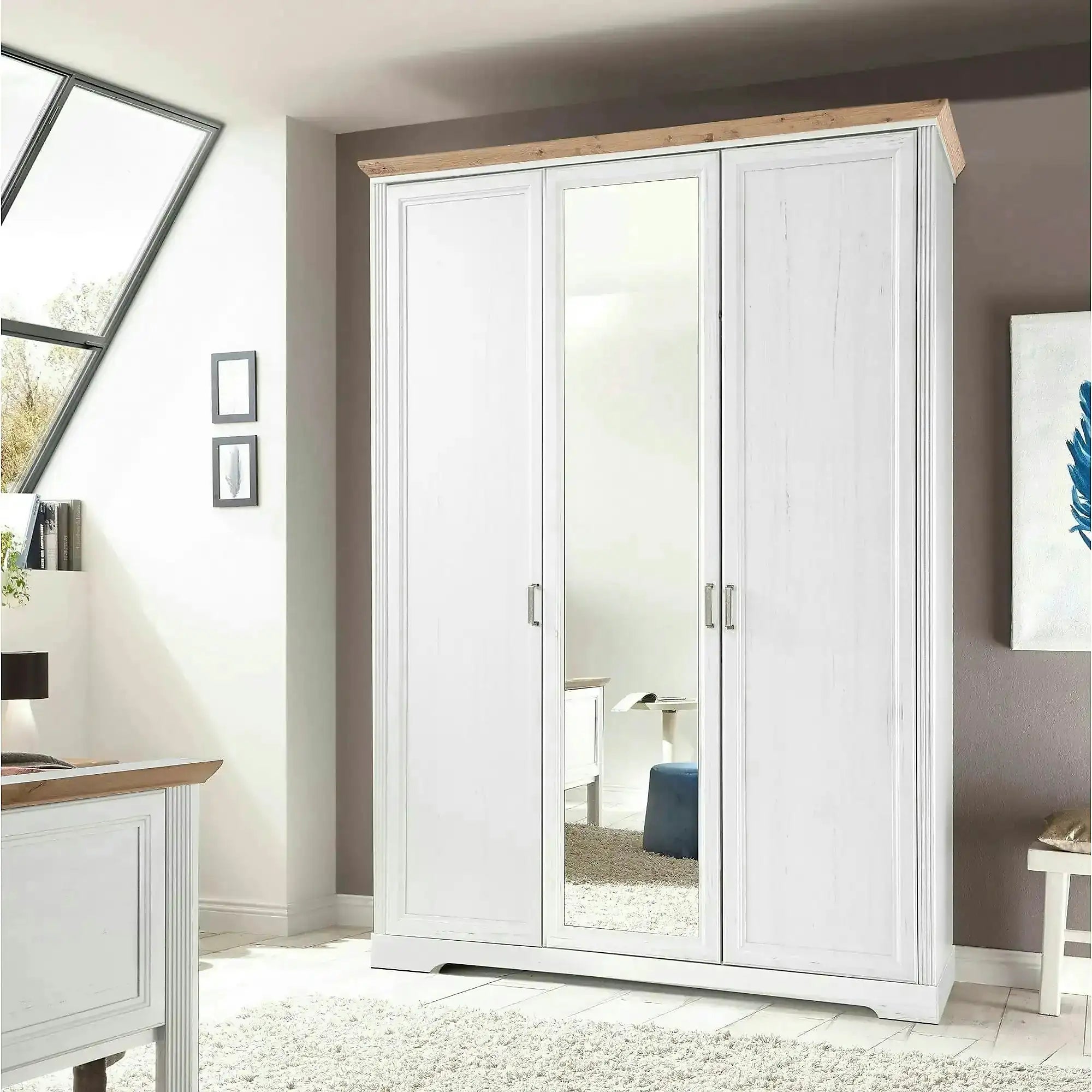 Dulap JASMIN, alb/stejar artisan, PAL, cu 3 usi, 164x64x220 cm