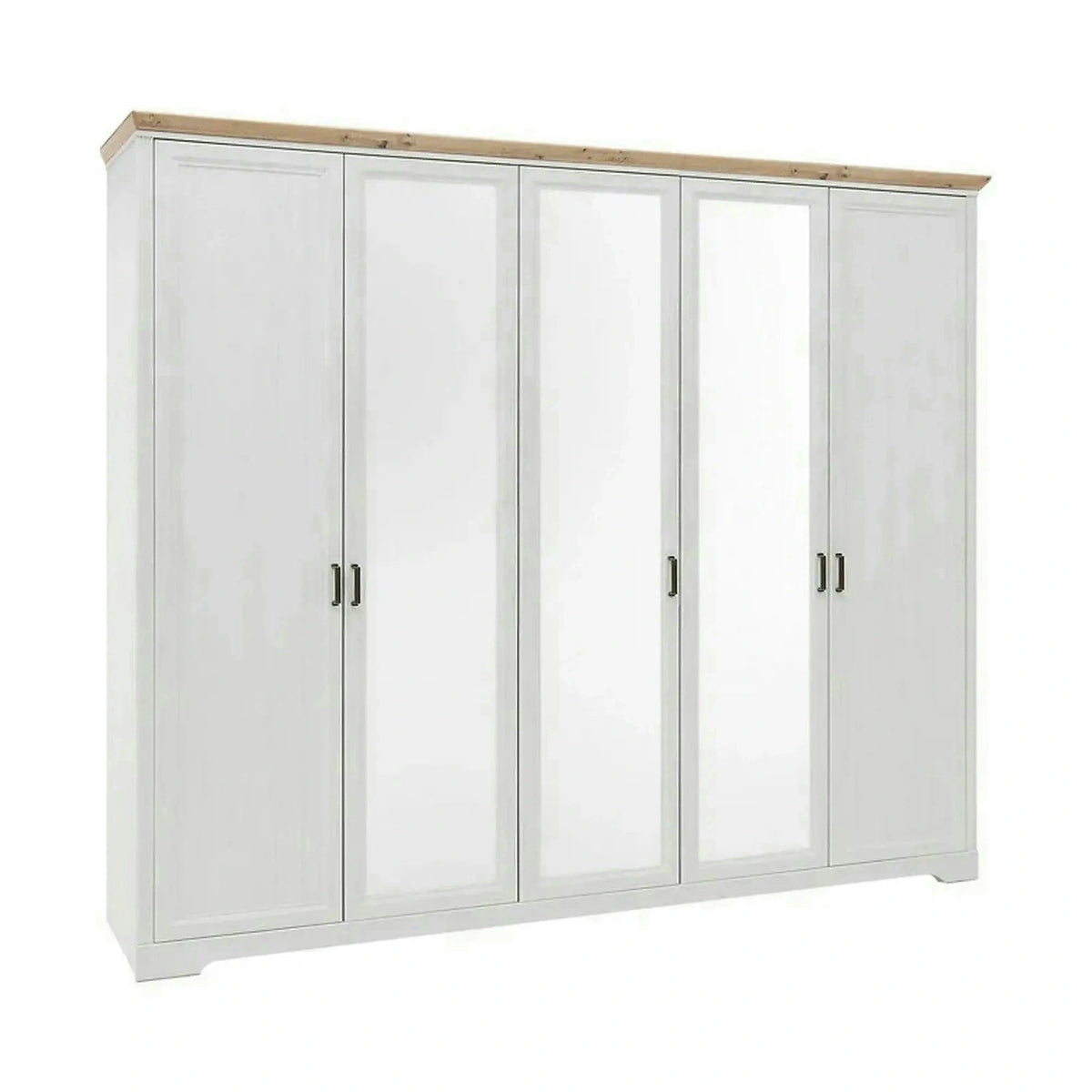 Dulap JASMIN, alb/stejar artisan, PAL, cu 5 usi, 264x64x220 cm