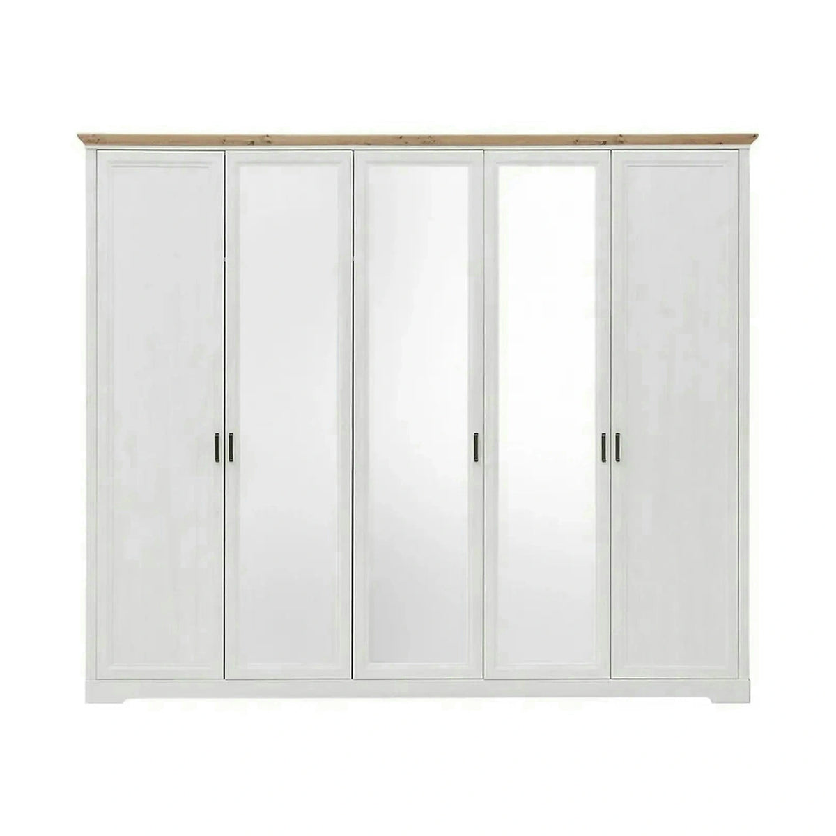 Dulap JASMIN, alb/stejar artisan, PAL, cu 5 usi, 264x64x220 cm