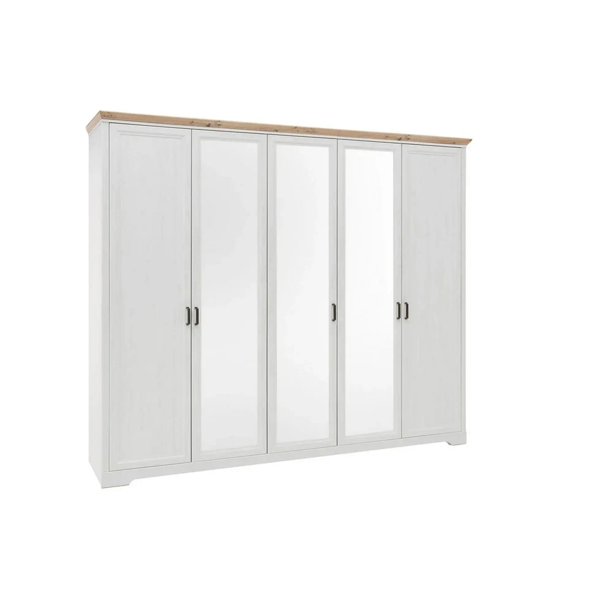 Dulap JASMIN, alb/stejar artisan, PAL, cu 5 usi, 264x64x220 cm