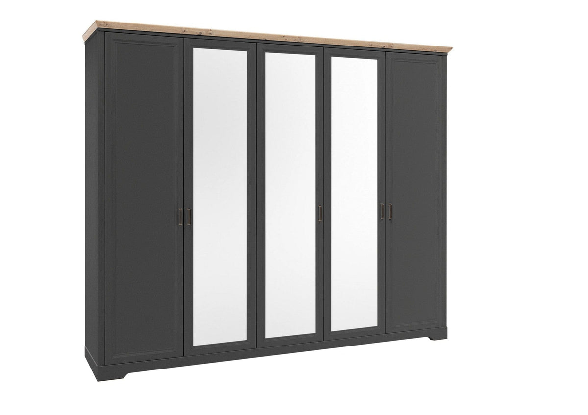 Dulap JASMIN, gri grafit/stejar artisan, PAL, cu 5 usi, 264x64x220 cm