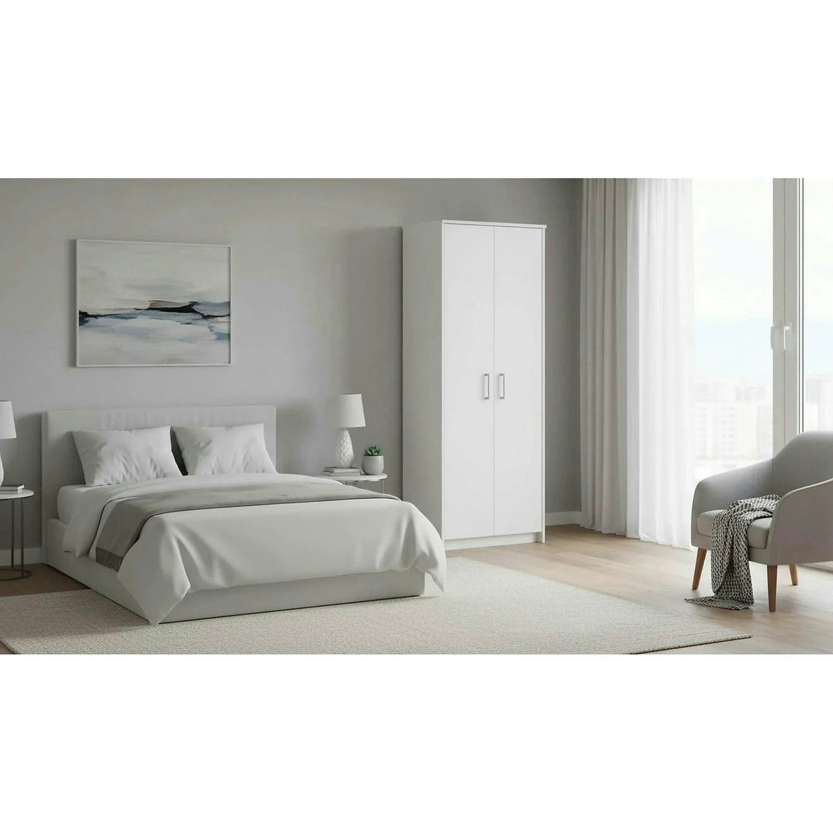 Dulap JOHAN 2 NEW 05, alb, DTD laminat, cu 2 usi, 73x34x186 cm