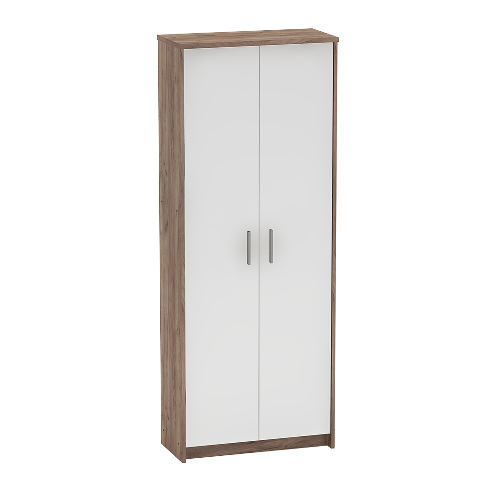 Dulap JOHAN 2 NEW 05, stejar inchis/alb, DTD laminat, cu 2 usi, 73x34x186 cm