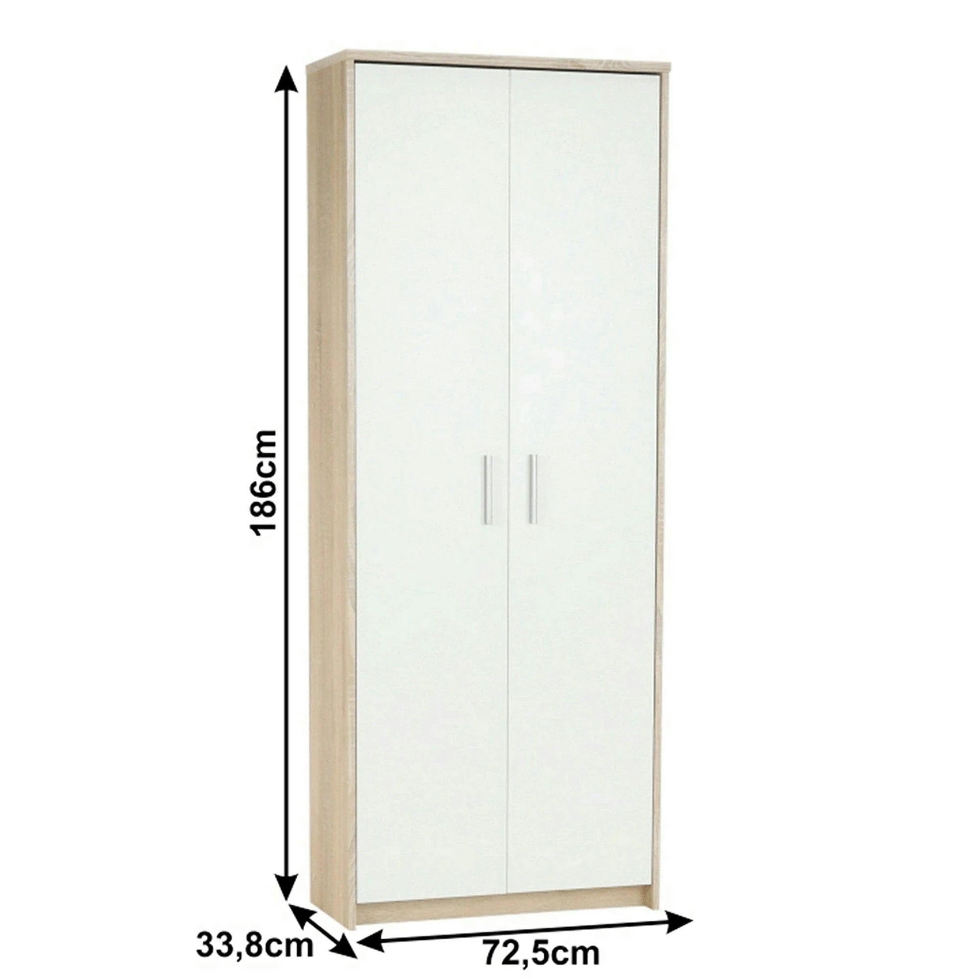 Dulap JOHAN 2 NEW 05, stejar sonoma/alb, DTD laminat, cu 2 usi, 73x34x186 cm