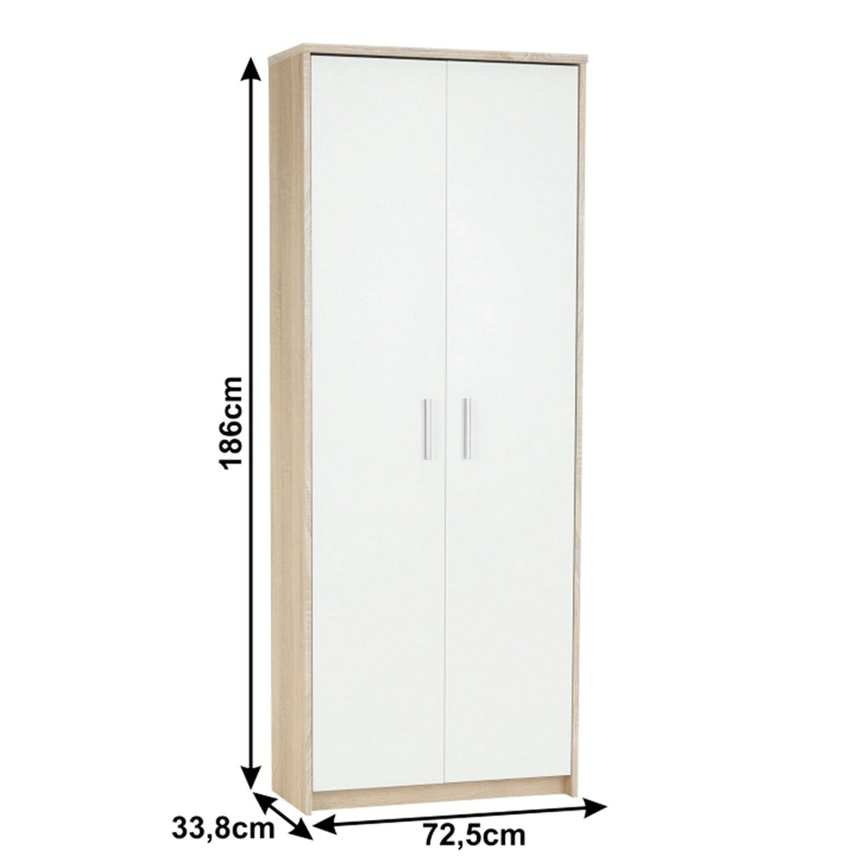Dulap JOHAN 2 NEW 05, stejar sonoma/alb, DTD laminat, cu 2 usi, 73x34x186 cm