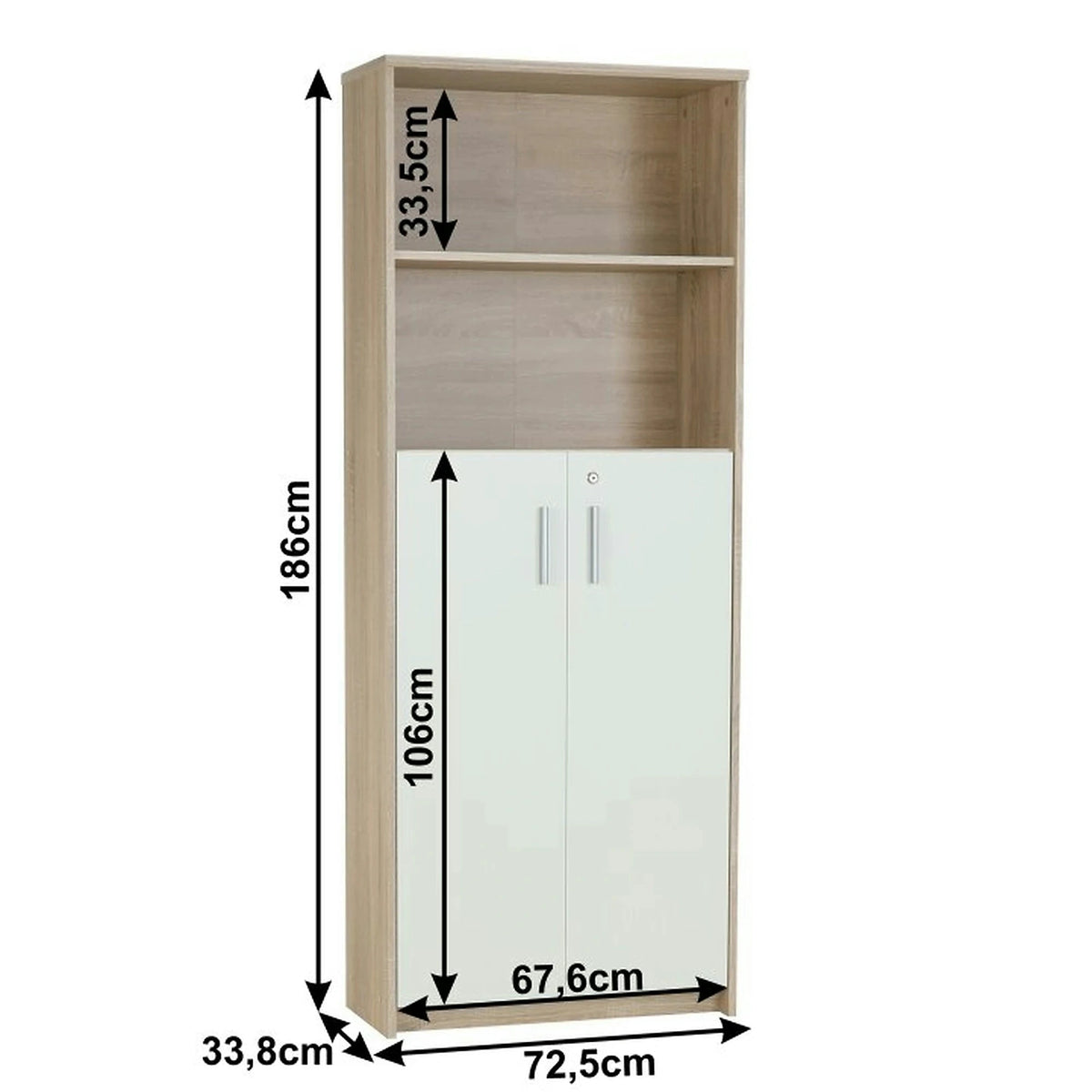 Dulap JOHAN 2 NEW 10, stejar sonoma/alb, PAL melaminat, cu 2 usi, 73x34x186 cm
