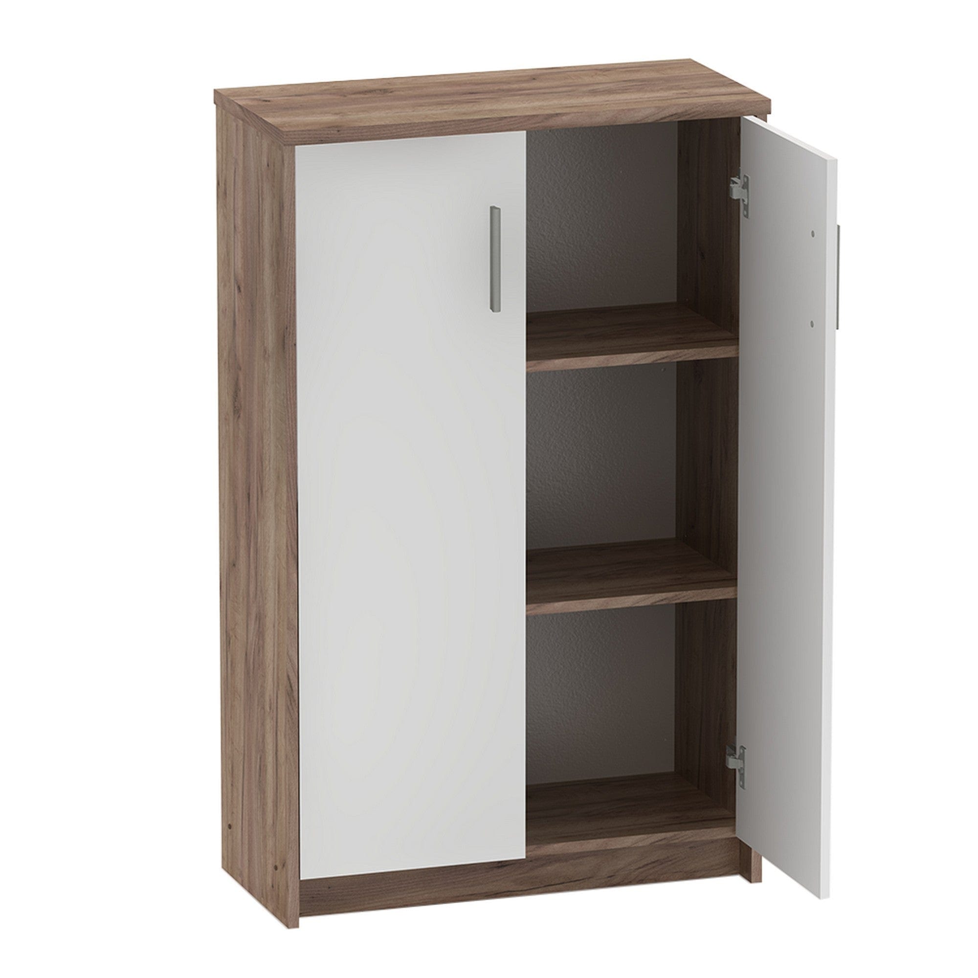 Dulap JOHAN 2 NEW 13, alb/stejar inchis, DTD laminat, cu 2 usi, 73x34x116 cm