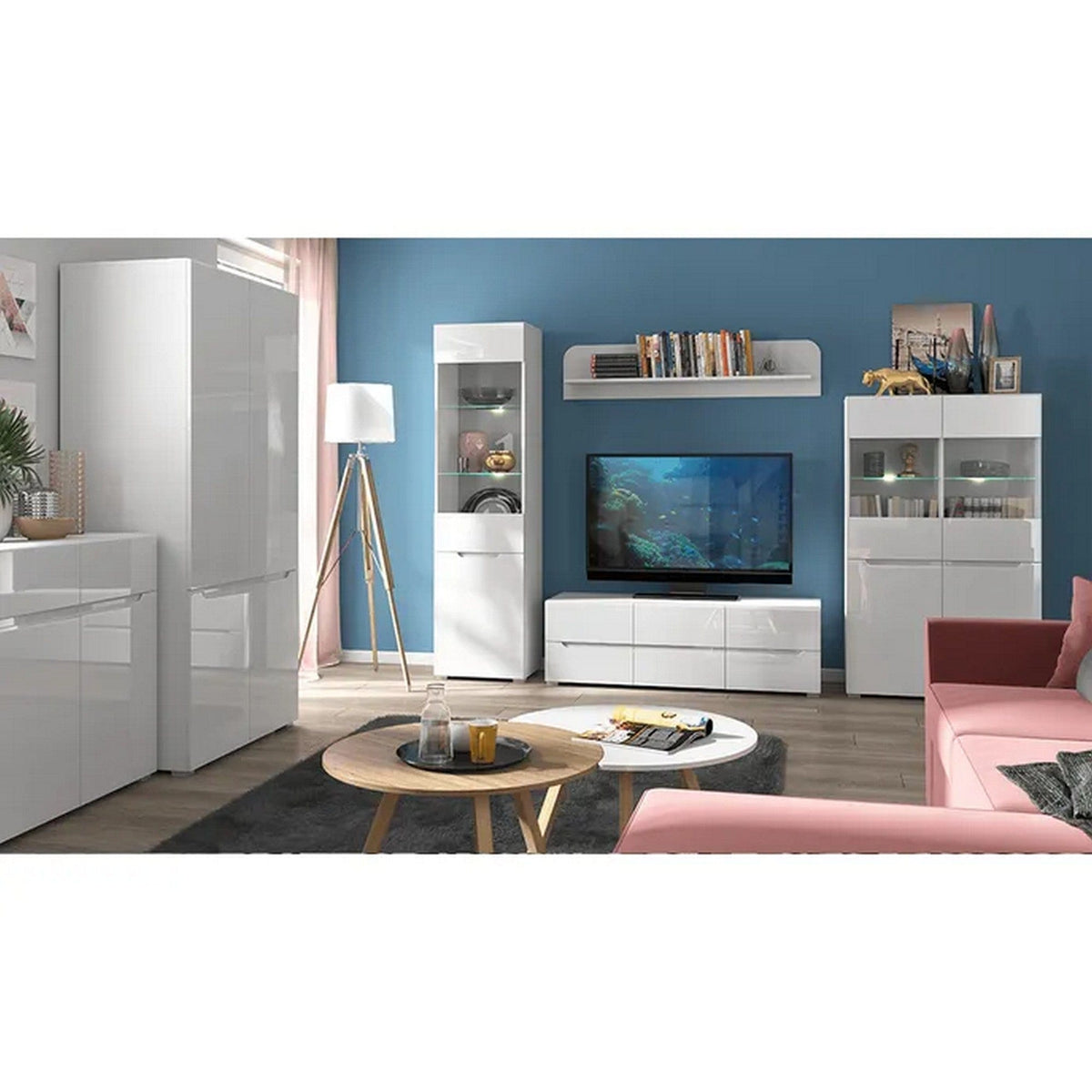 Dulap JOLK, alb lucios, DTD laminat, cu 4 usi, 90x55x190 cm