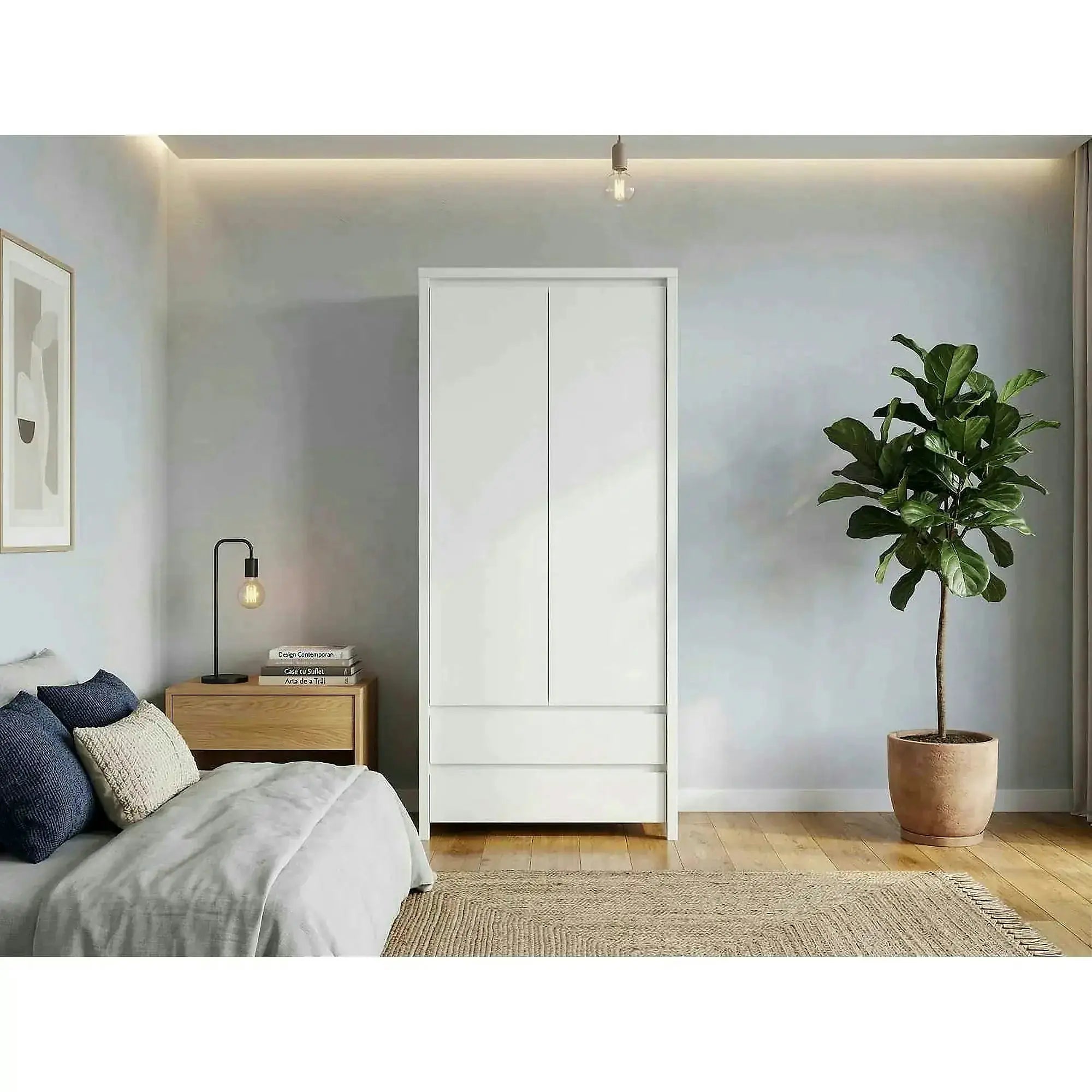 Dulap KASPIAN, alb, PAL, cu 2 usi si 2 sertare, 90x56x201 cm