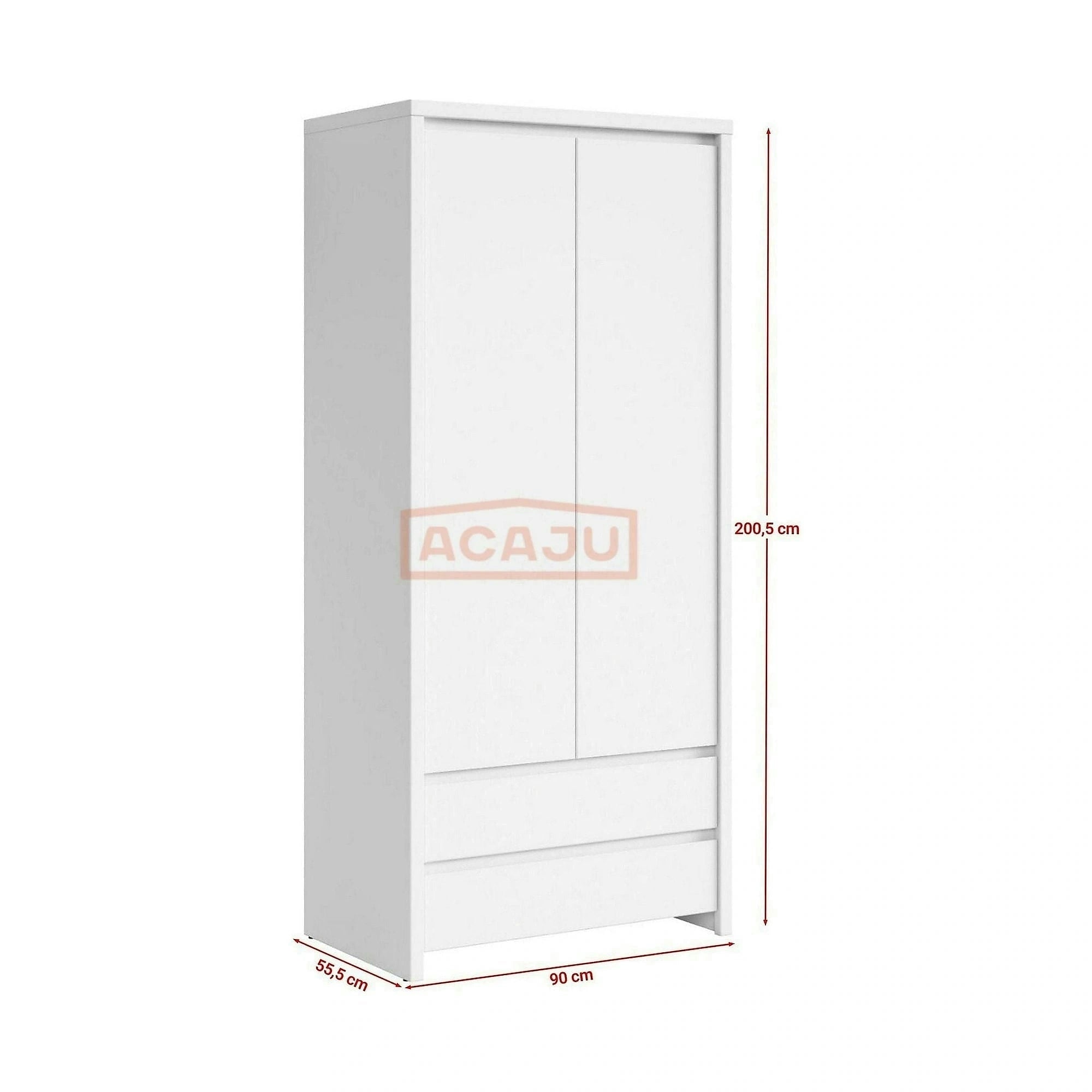 Dulap KASPIAN, alb, PAL, cu 2 usi si 2 sertare, 90x56x201 cm