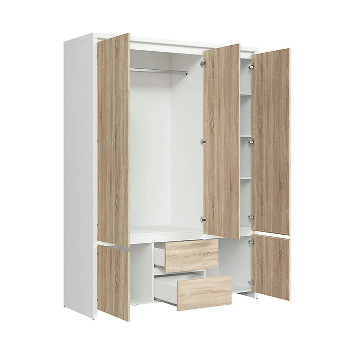 Dulap KASPIAN, stejar sonoma/alb, PAL, cu 5 usi si 2 sertare, 154x56x211 cm