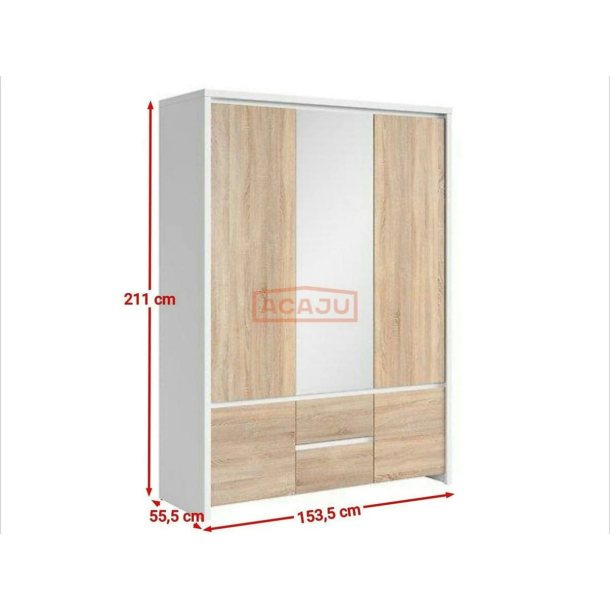 Dulap KASPIAN, stejar sonoma/alb, PAL, cu 5 usi si 2 sertare, 154x56x211 cm