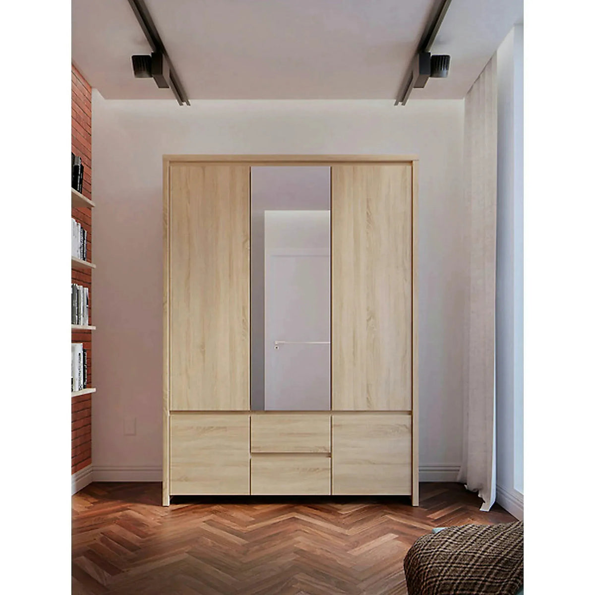 Dulap KASPIAN, stejar sonoma, PAL, cu 5 usi si 2 sertare, 154x56x211 cm