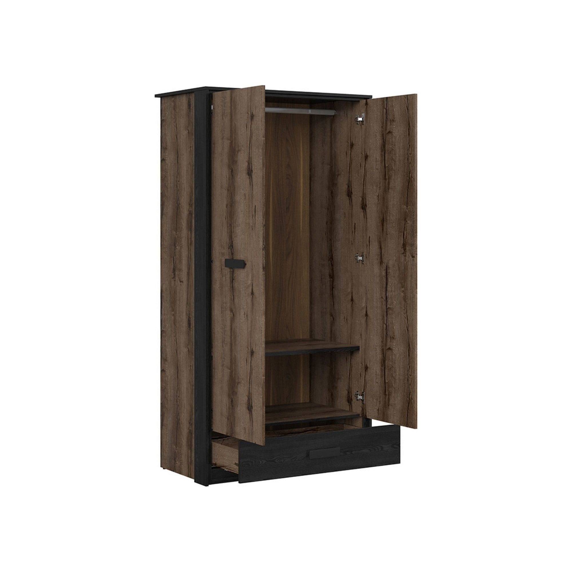 Dulap KASSEL, nuc/negru, PAL melaminat, cu 2 usi si un sertar, 100x55x195 cm