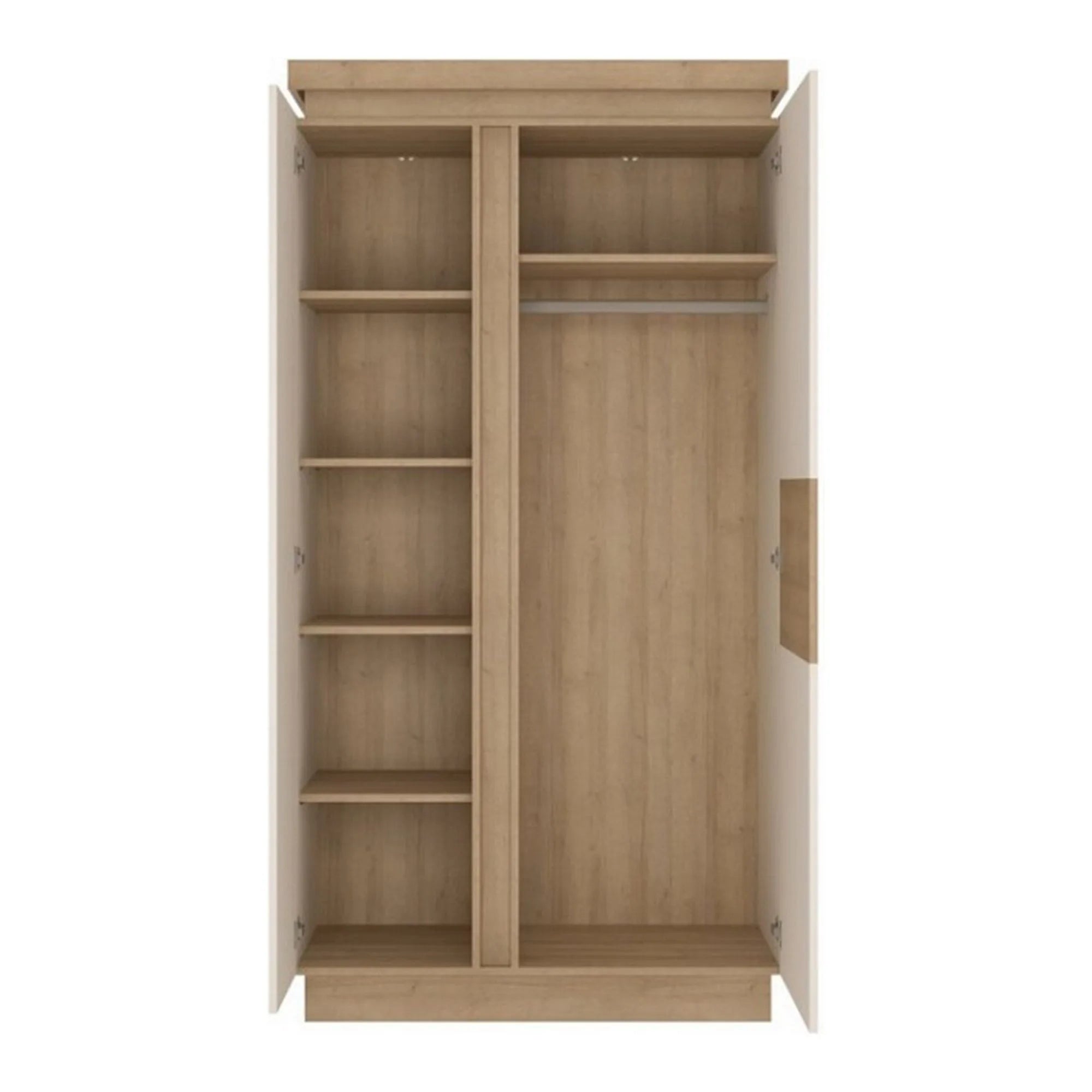 Dulap LEONARDO LYOS01, stejar riviera/alb lucios, PAL melaminat, cu 2 usi, 103x56x199 cm