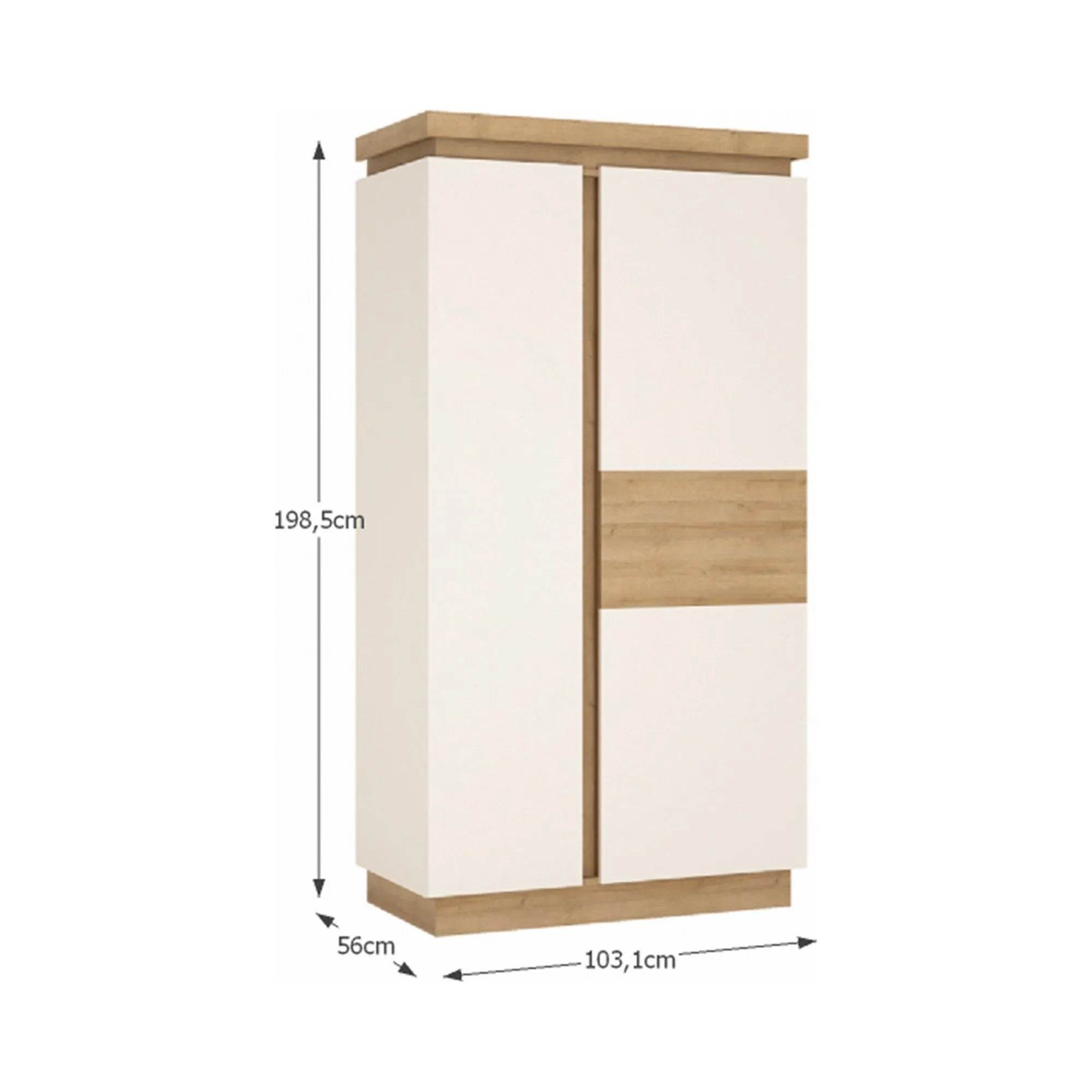 Dulap LEONARDO LYOS01, stejar riviera/alb lucios, PAL melaminat, cu 2 usi, 103x56x199 cm