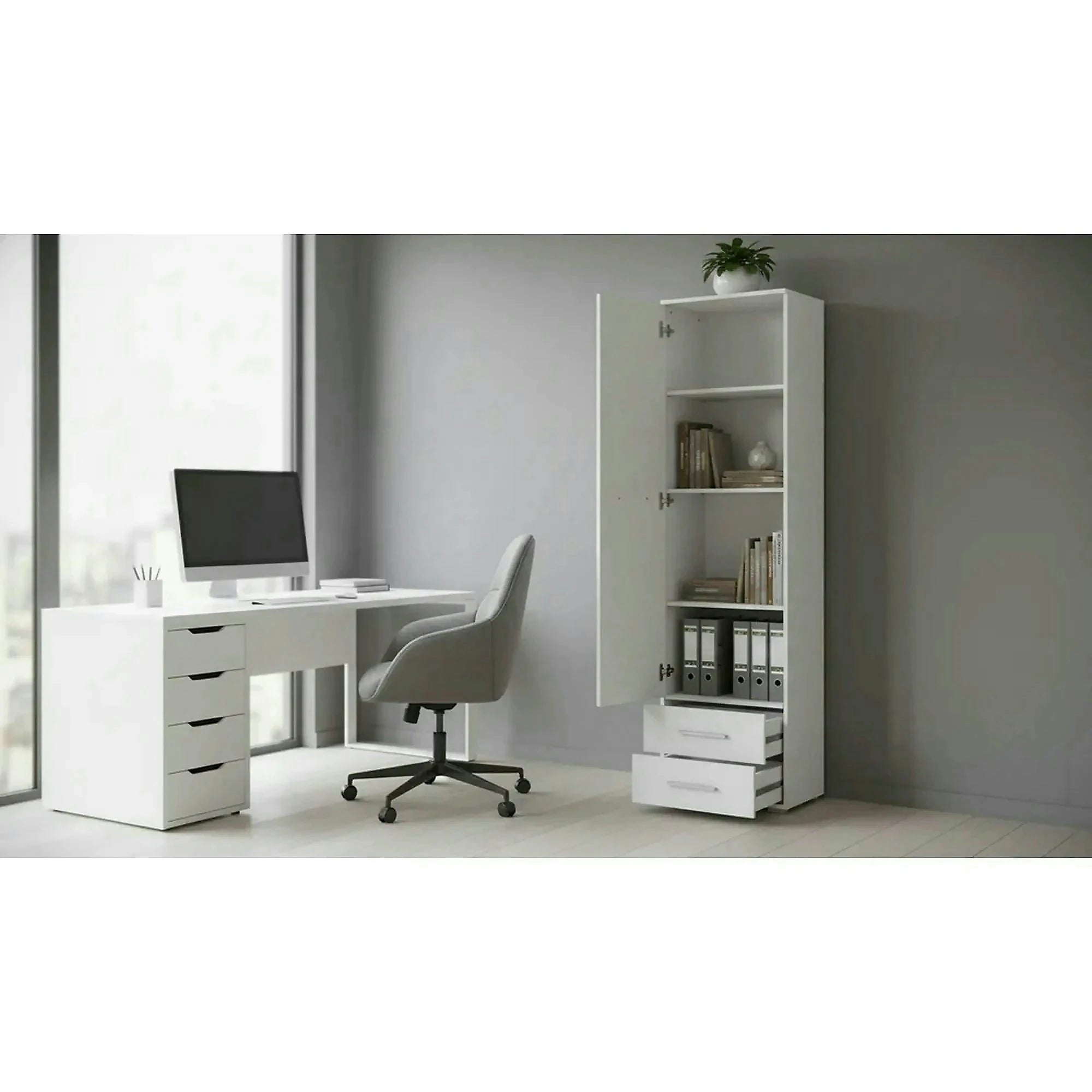 Dulap LIMA REG1, alb, PAL laminat, cu o usa si 2 sertare, 60x40x200 cm
