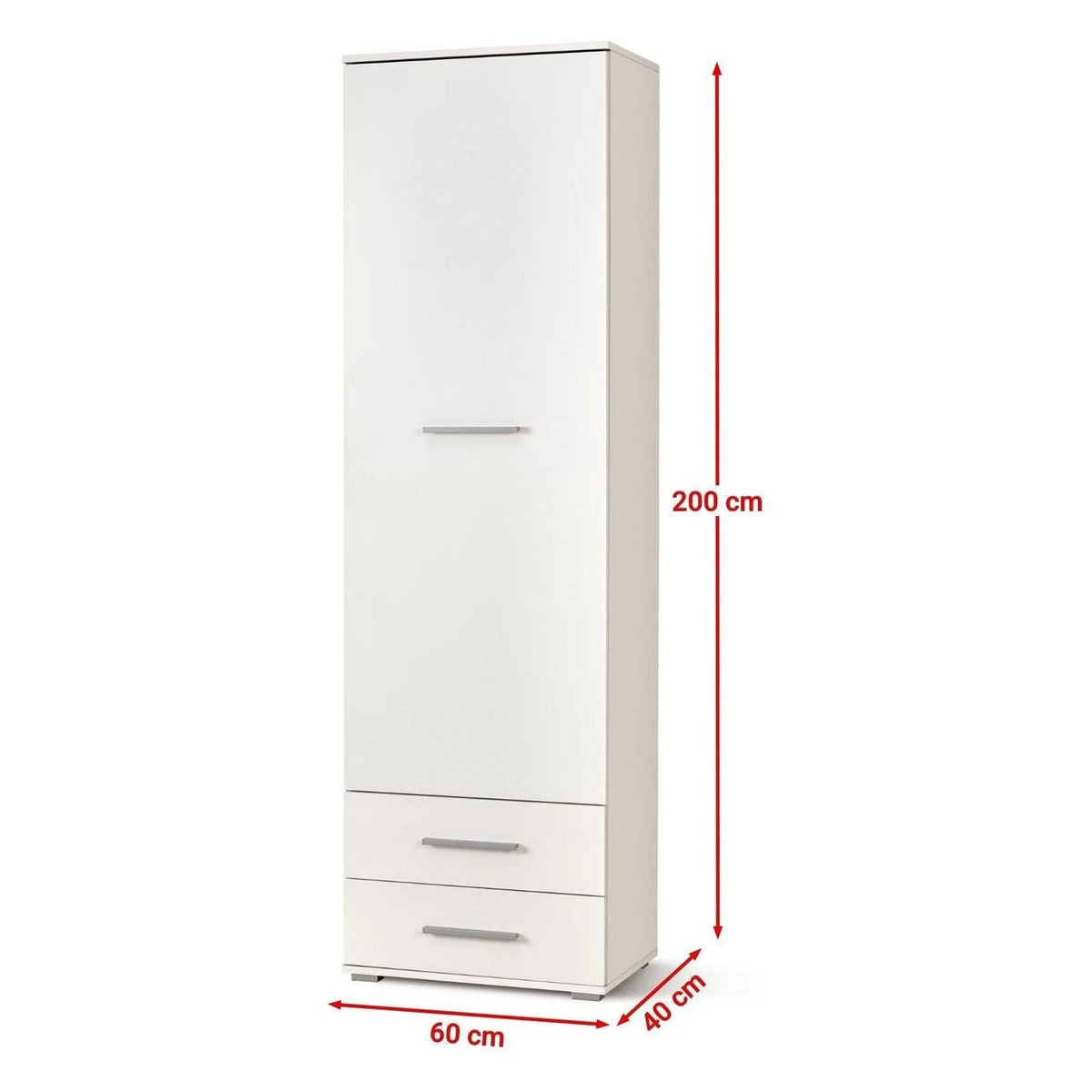 Dulap LIMA REG1, alb, PAL laminat, cu o usa si 2 sertare, 60x40x200 cm