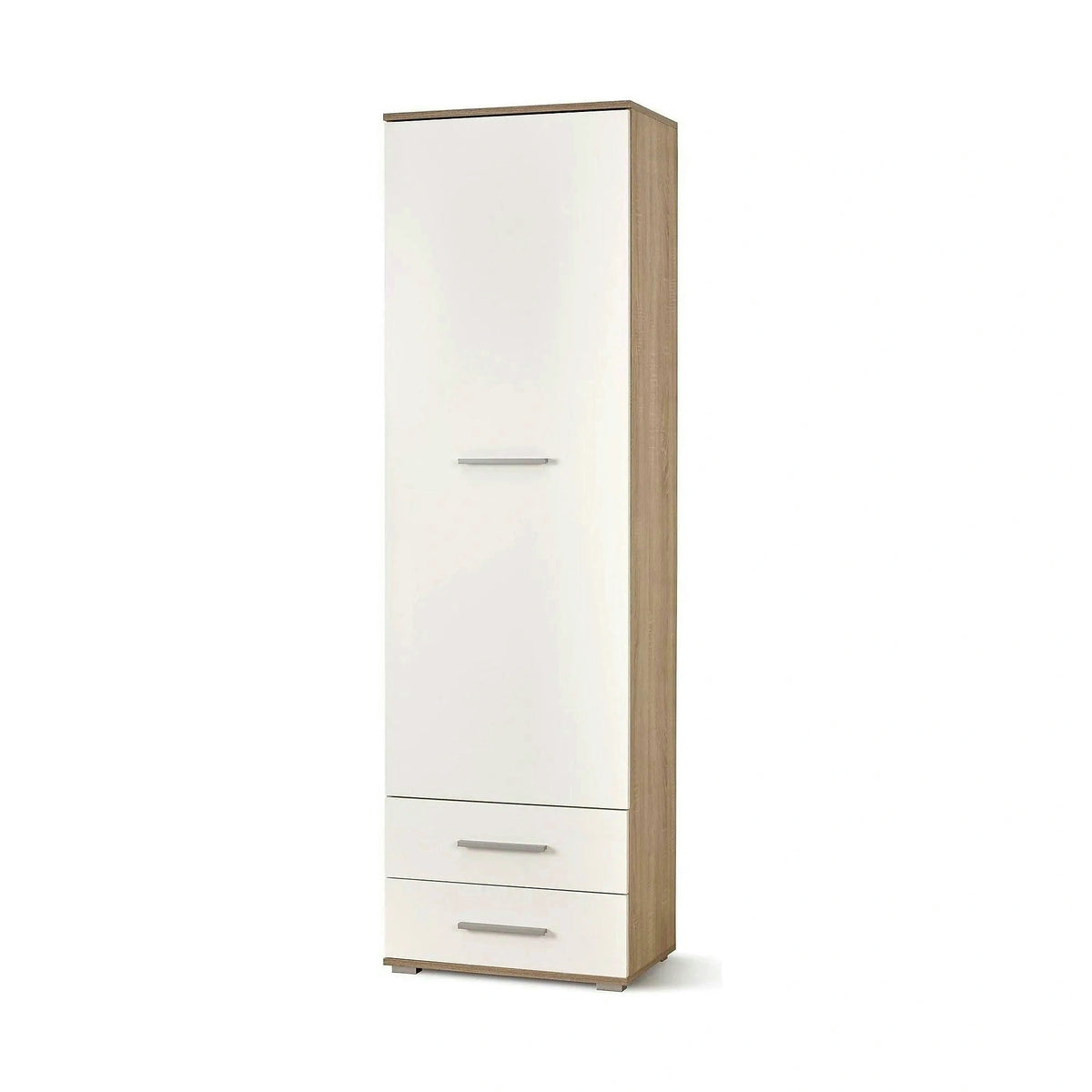 Dulap LIMA REG1, alb/stejar sonoma, PAL laminat, cu o usa si 2 sertare, 60x40x200 cm