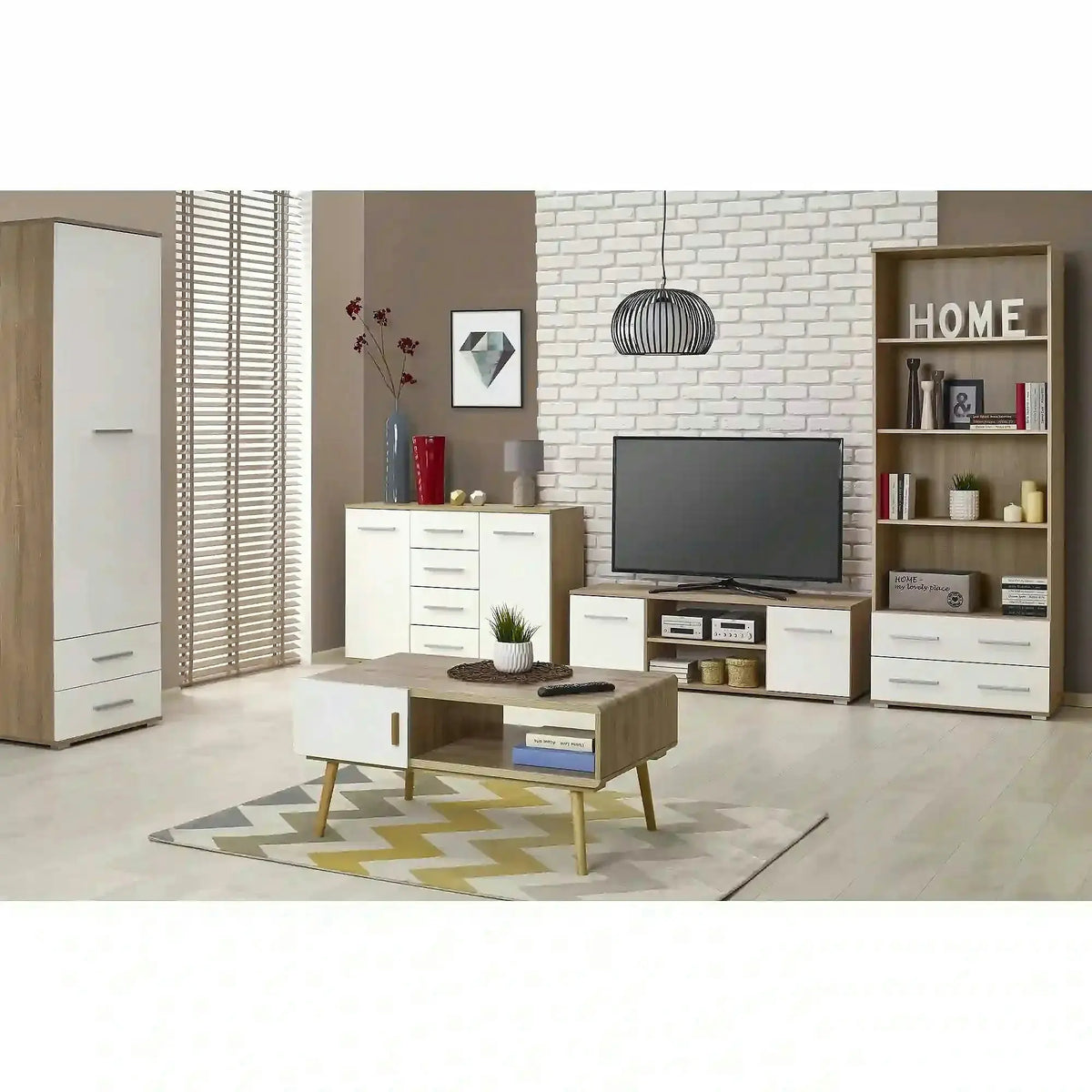 Dulap LIMA REG1, alb/stejar sonoma, PAL laminat, cu o usa si 2 sertare, 60x40x200 cm
