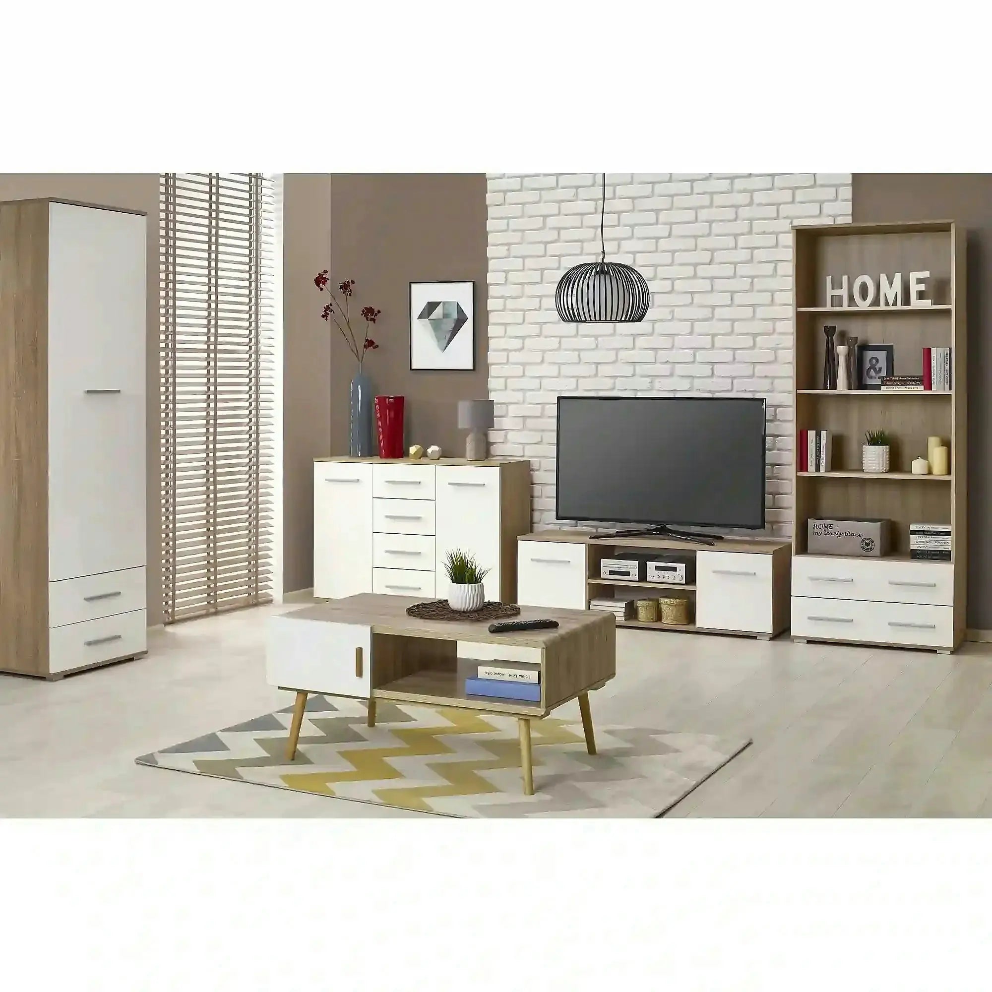 Dulap LIMA REG1, alb/stejar sonoma, PAL laminat, cu o usa si 2 sertare, 60x40x200 cm