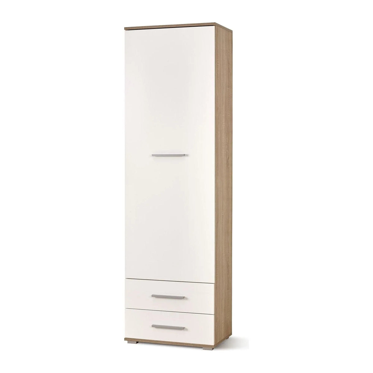 Dulap LIMA REG1, alb/stejar sonoma, PAL laminat, cu o usa si 2 sertare, 60x40x200 cm
